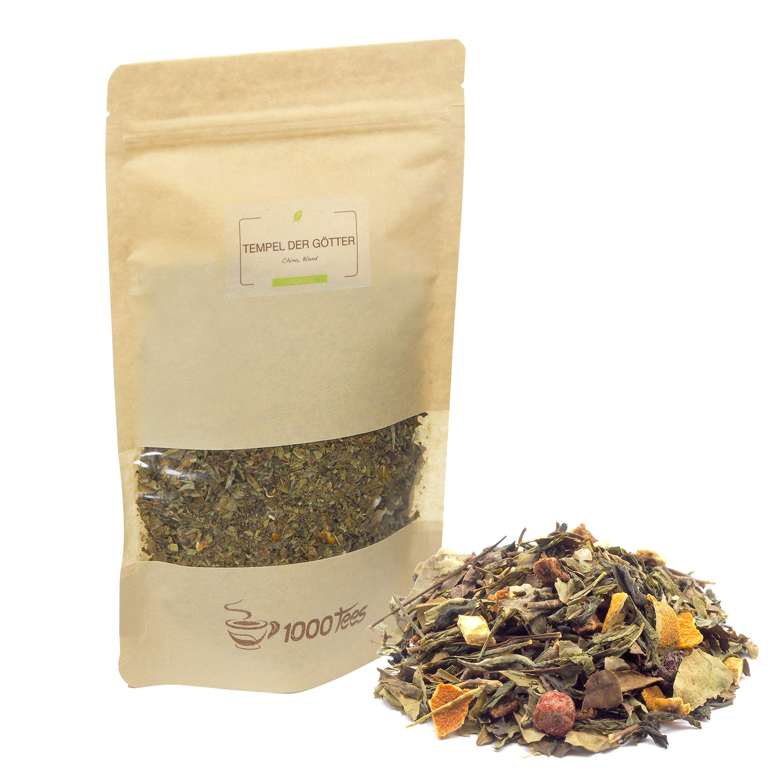 Grüntee Tempel der Götter aus China mit Lychee-Pfirsich-Geschmack, mild, beeren-fruchtig, frisch abgefüllt