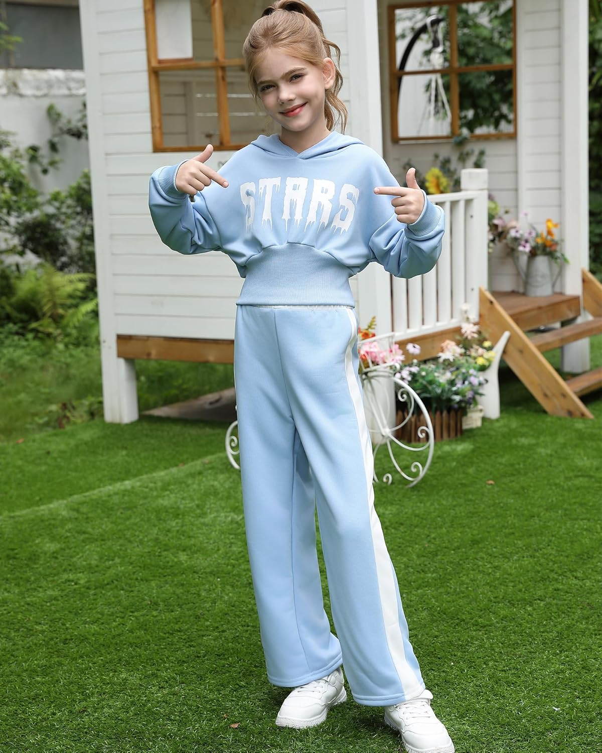 Girls' Clothing Set Crop Top Letter Hoodie Sweatpants Fall Winter Outfits Tween Girl Trendy Clothes Activewear 8-12 - Image 2