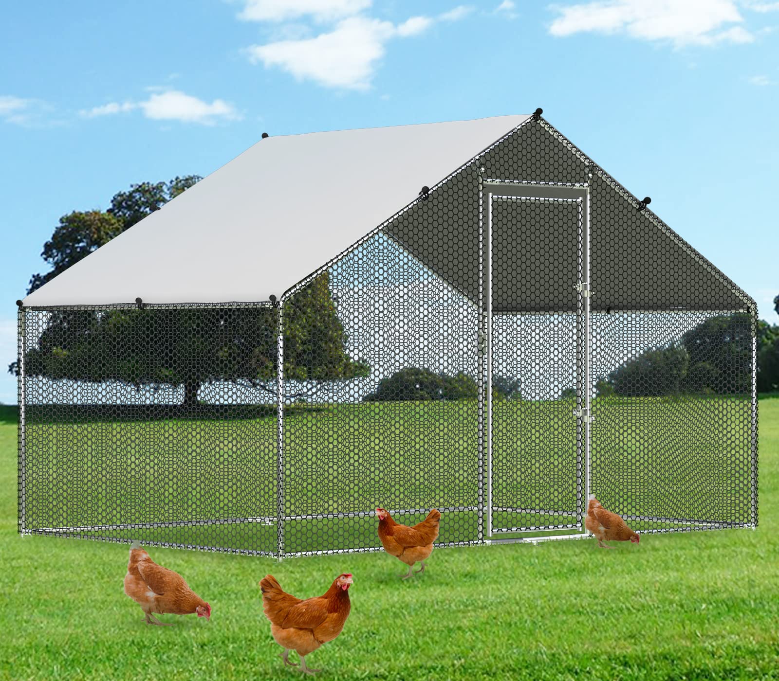 Buy 0.98" Thick Large Metal Chicken Coop, Walk in Chicken Coop Run for