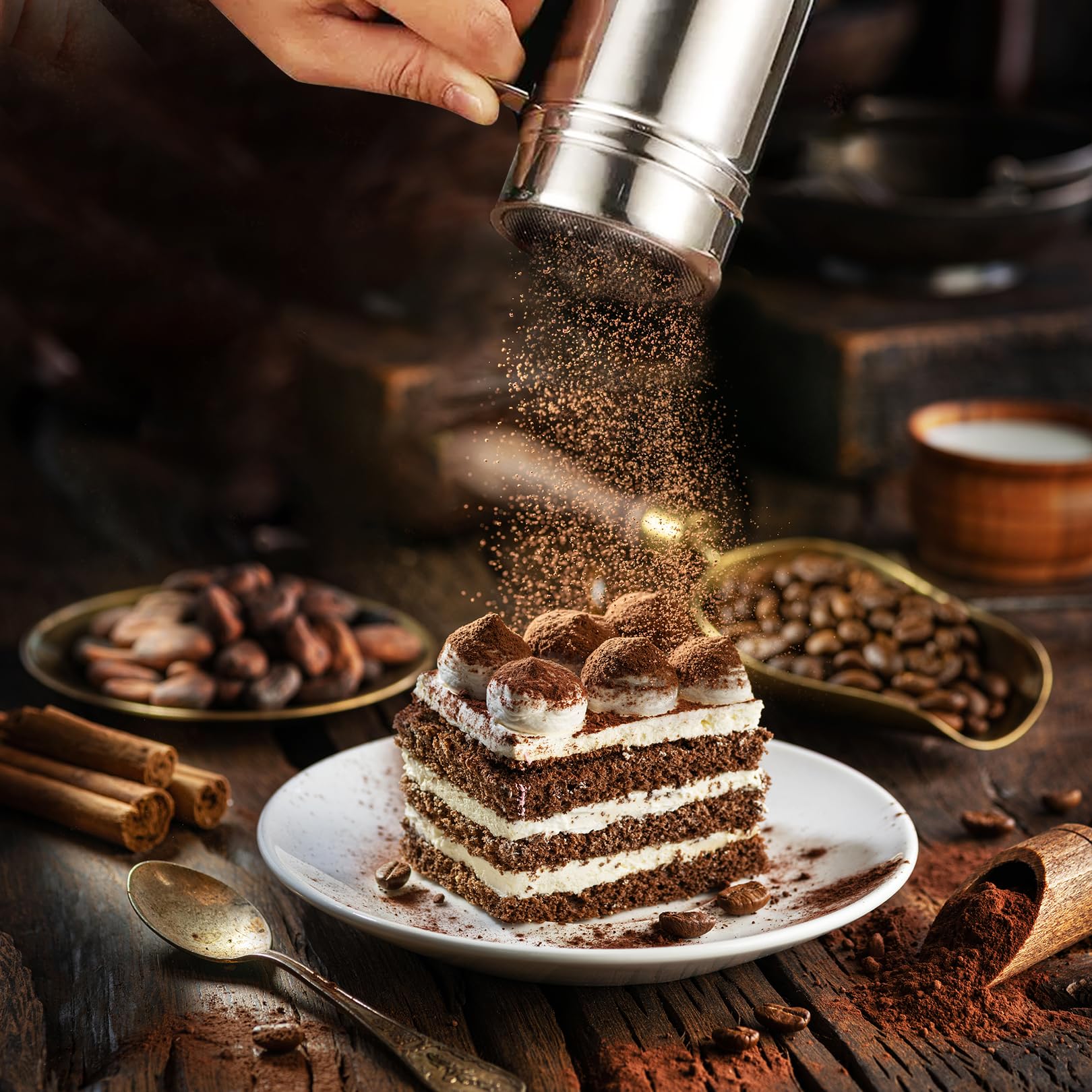 2-teiliges Edelstahl-Puderzuckerstreuer Set – Mit 16 Schablonen Für Kaffee & Desserts