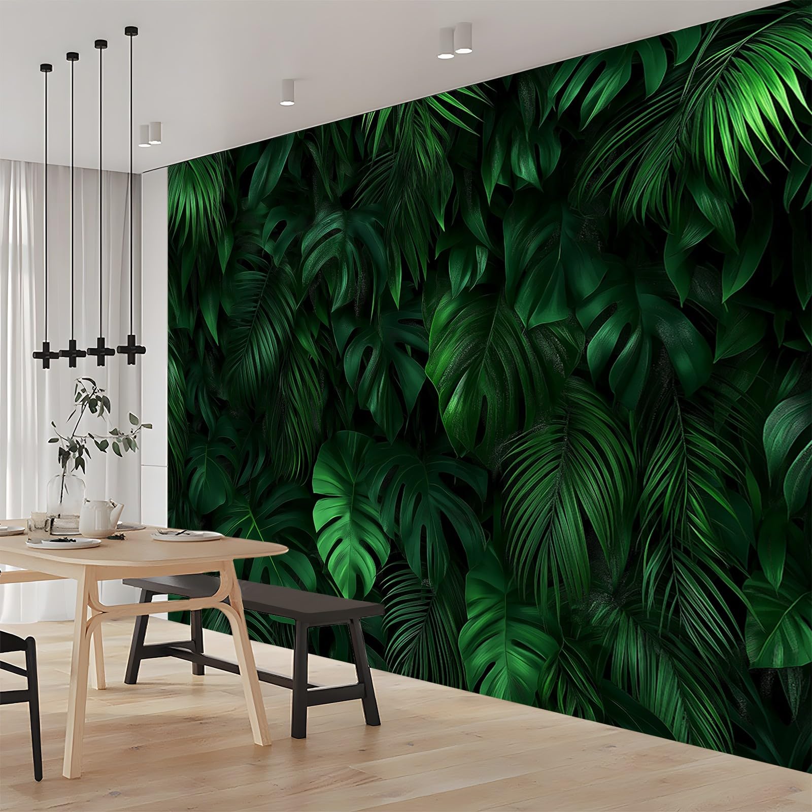 Panoramiczna tapeta tropikalna monstera roślina ciemnozielony 200 x 140 cm (szer. x wys.), panoramiczna gigantyczna tapeta 3D salon sypialnia jadalnia pokój dziecięcy dekoracje ścienne z włókniny