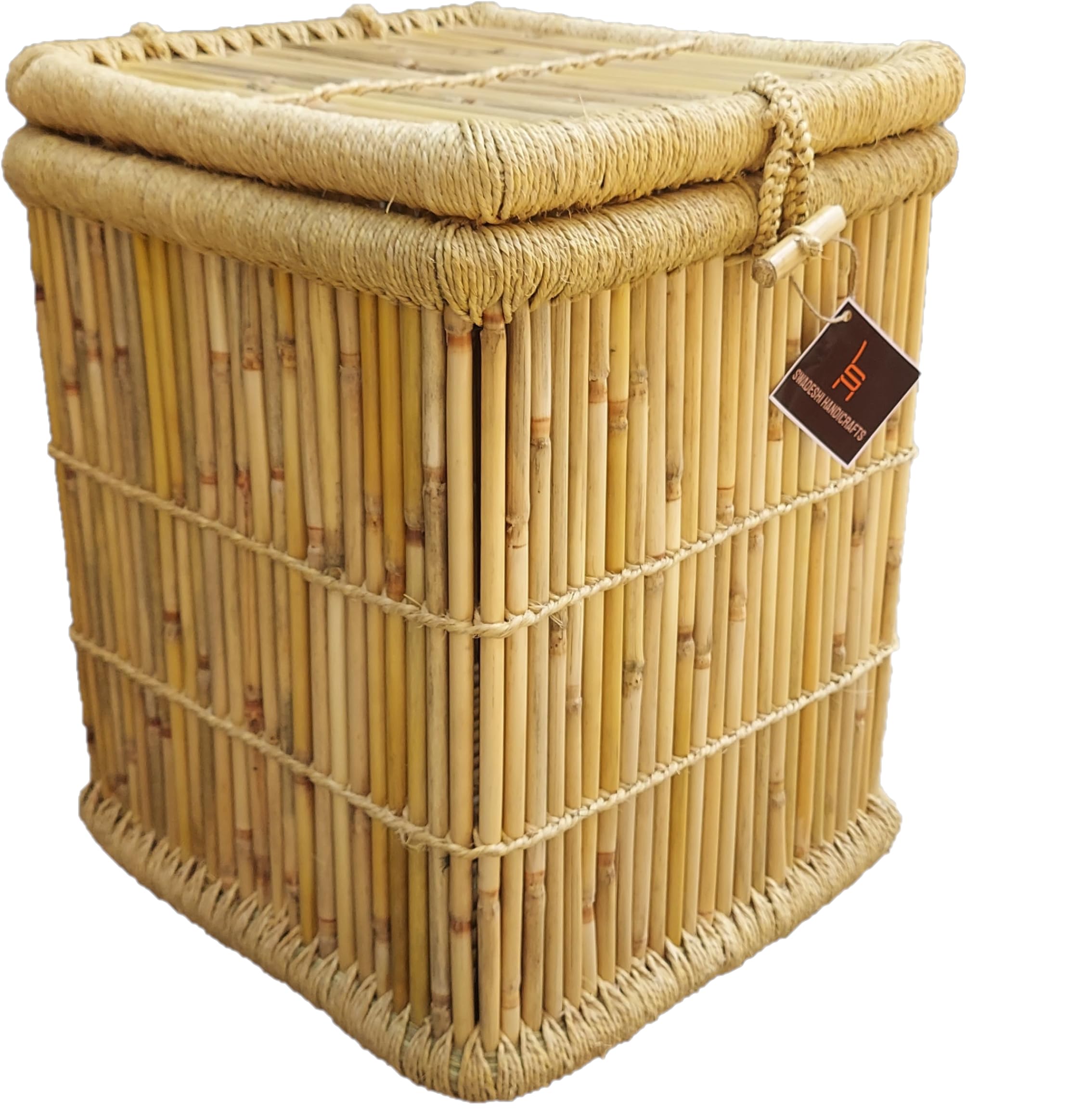 Eco-Friendly Natural Bamboo Cane Jute Rope Hand Made Laundry Basket/Wicker/Storage Box-I Piece