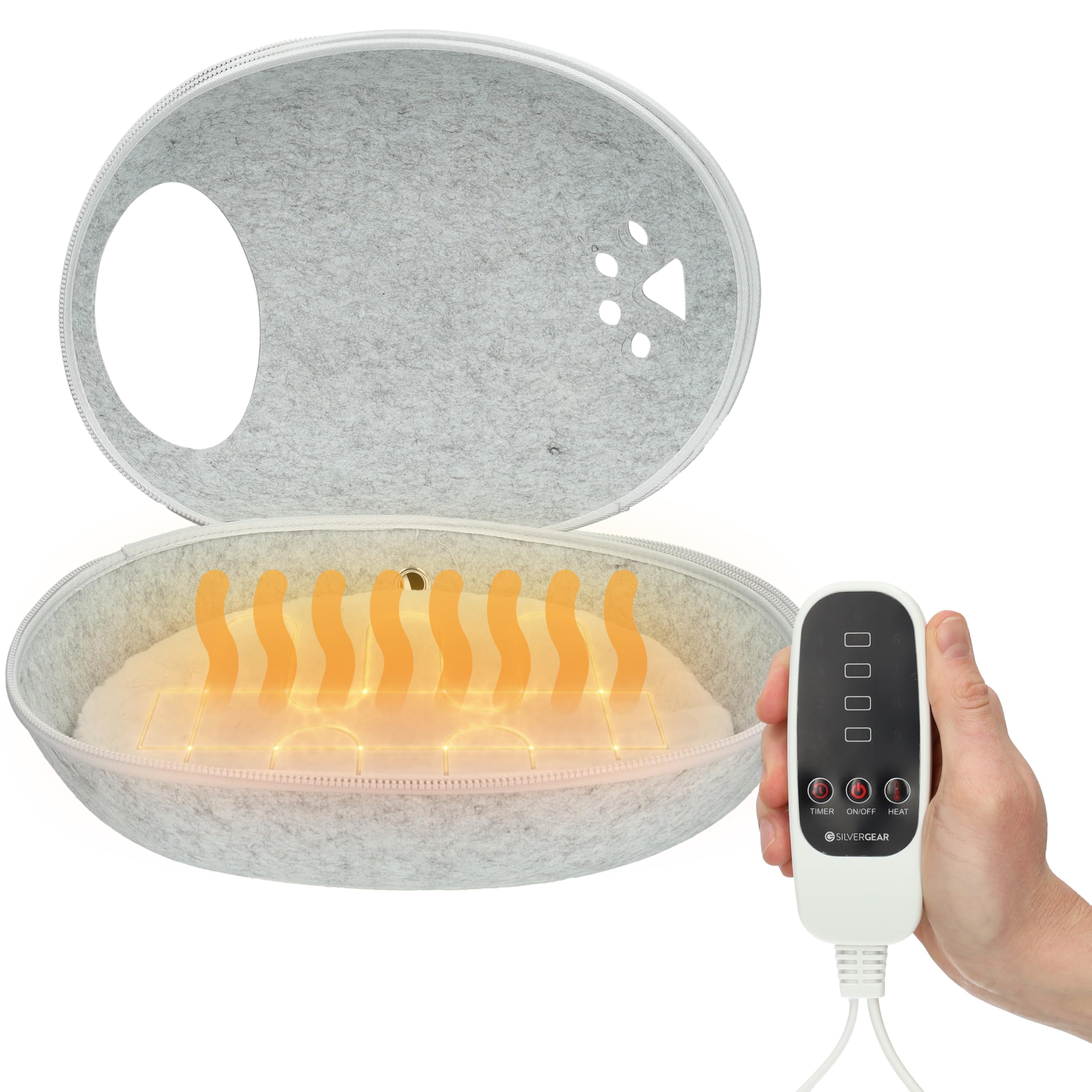 Silvergear® Katzenbett mit Heizung | Heizdecke für Katzen | Katzenklo mit Heizkissen | Katzenhöhle | Katzenspielzeug | 9 Heizmodi | Incl. Funktion Zeitmessung | Grau