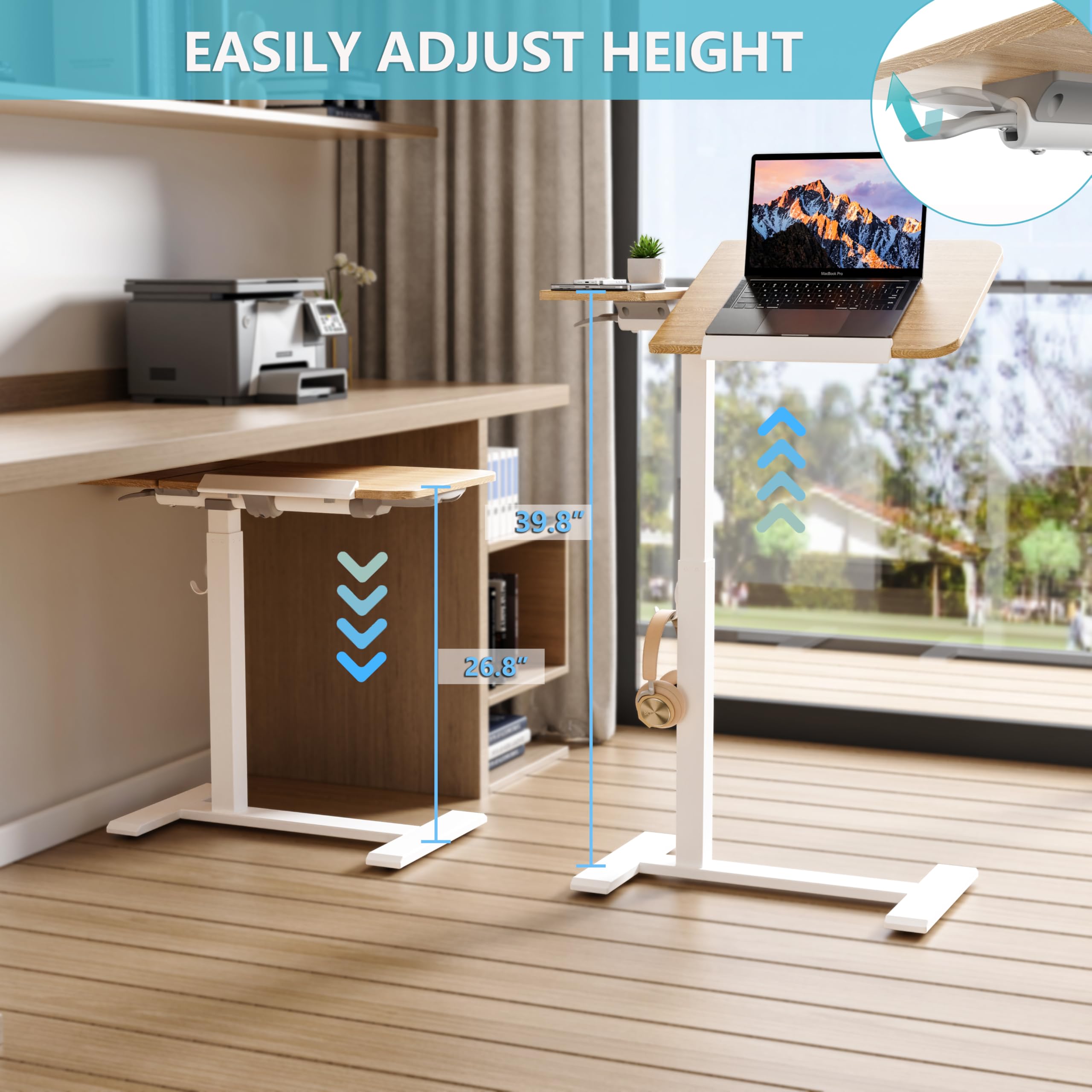 Mobile Laptop Stand IRUFGLL Adjustable Overbed Table With Wheels - Tilt Top Laptop Stand, Mobile Desk For Bed, Couch, Or Wheelchair, Brown Argos Over