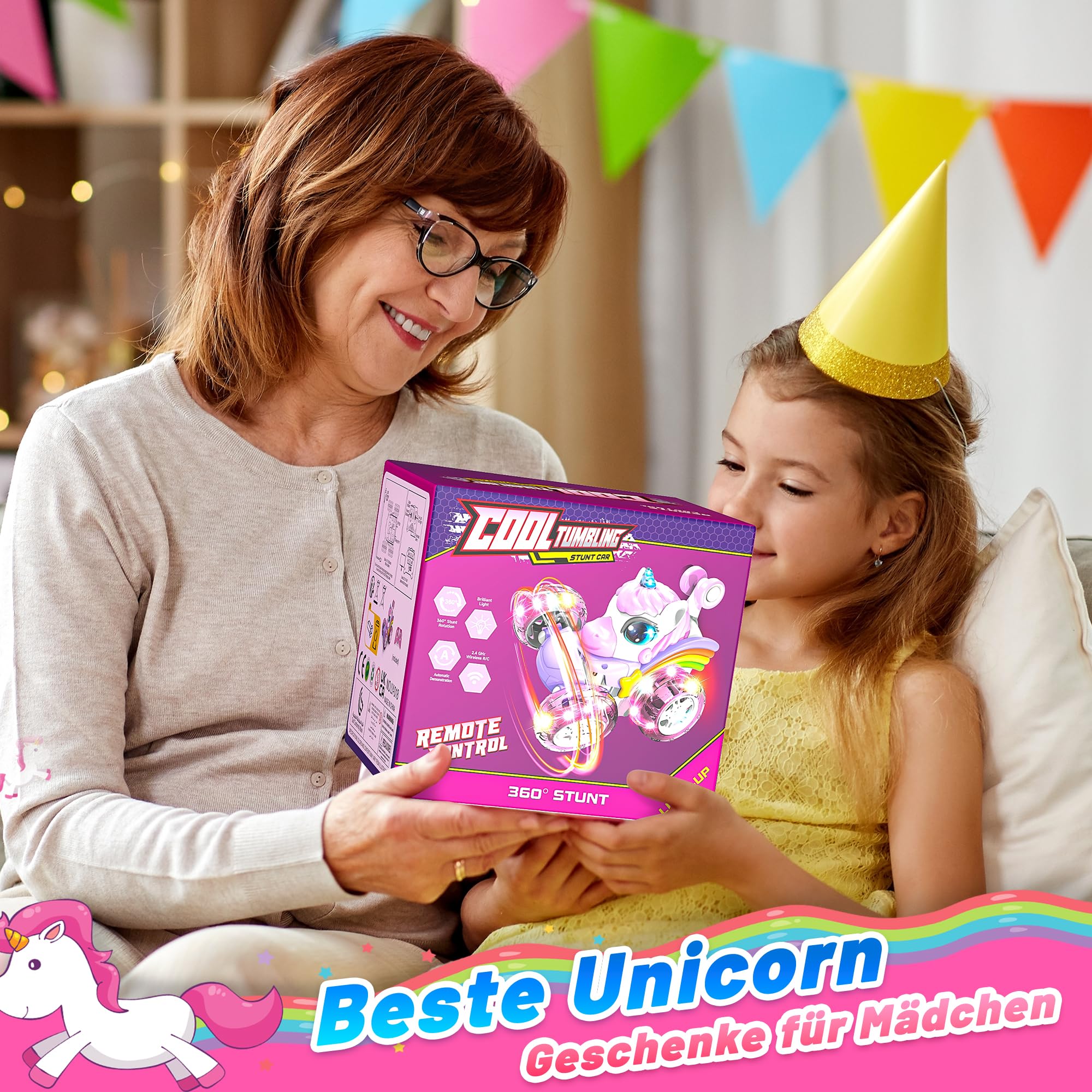 Hot Bee Ferngesteuertes Auto Mädchen ab 3 4 5 6 Jahre, Auto Spielzeug ab 3 4 5 6 Jahre Mädchen, Einhorn Geschenk Mädchen 3-6 Jahre
