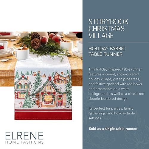 Miniatura 2 de Elrene Home Fashions Storybook Christmas Village - Camino de mesa o consola navideña con bordes, 13 pulgadas de ancho x 70 pulgadas de largo