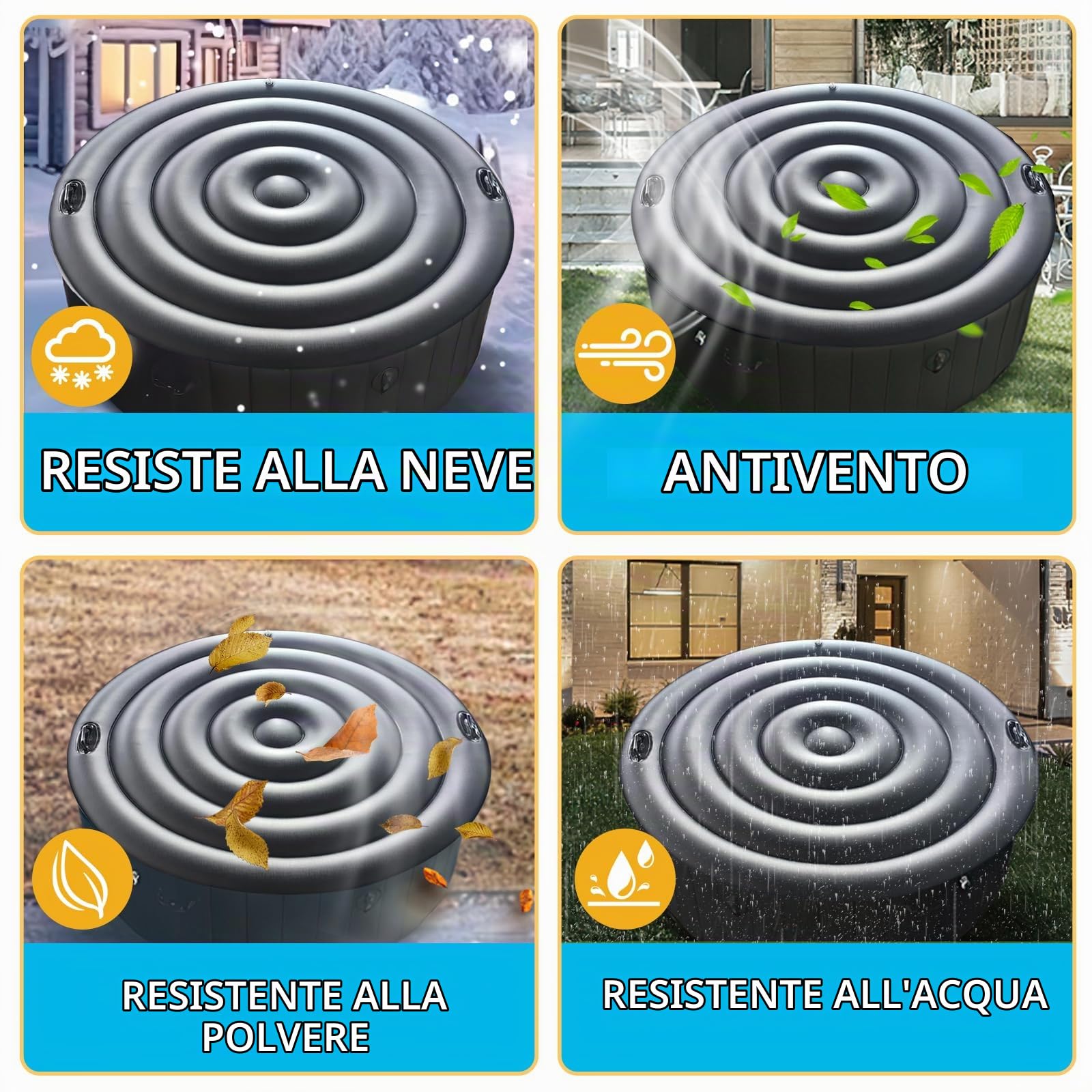 Coperchio Per Vasca Idromassaggio, Copertura Gonfiabile Per Spa Con Maniglia, Coperchio Per Spa Per Vasca Idromassaggio, Per La Protezione Della Vasca Idromassaggio (Nero, Rotondo-135CM)