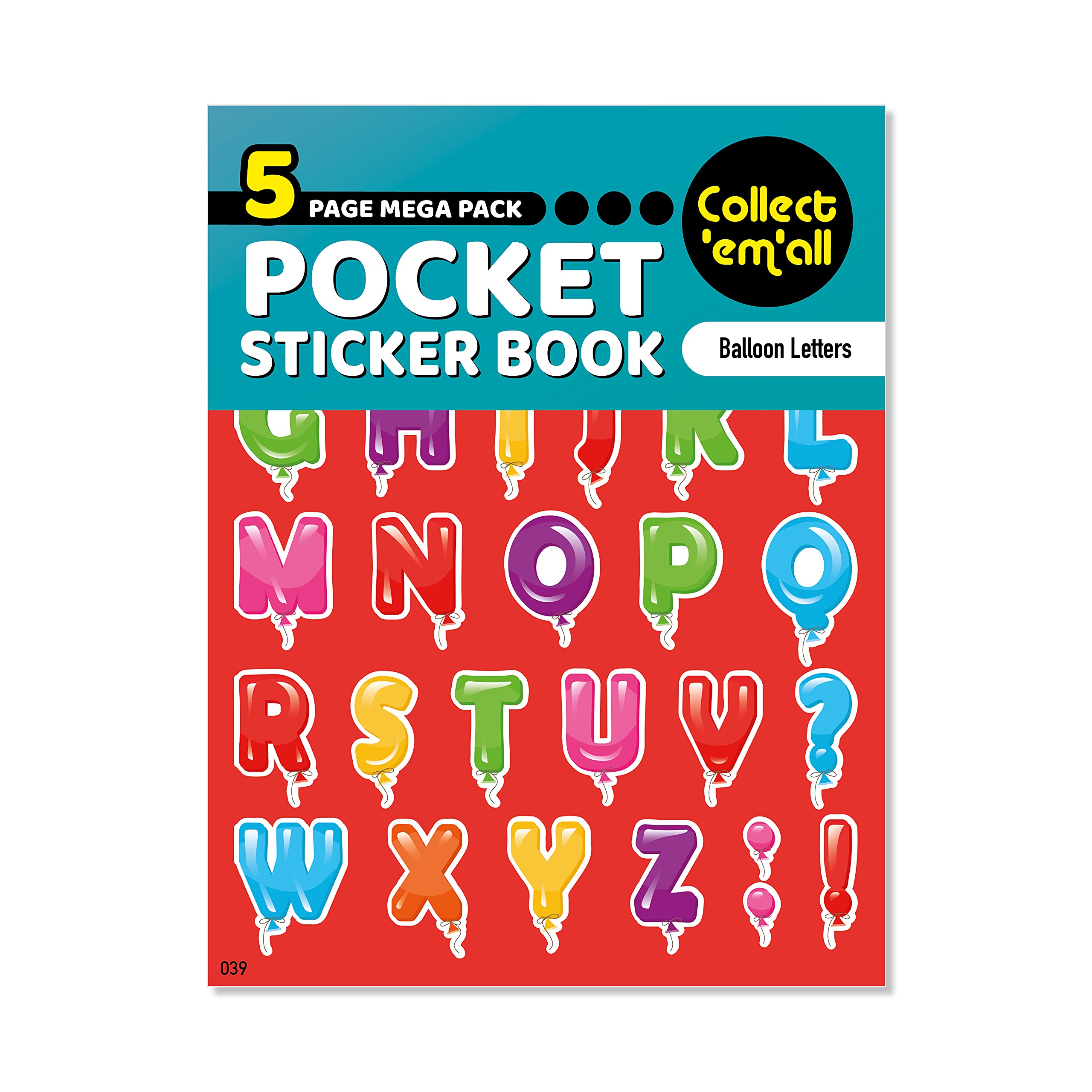 Pocket Sticker Book (5 Pages) - 64 MEGA Packs to Collect Coloured Stickers for Kids - Balloon Letters