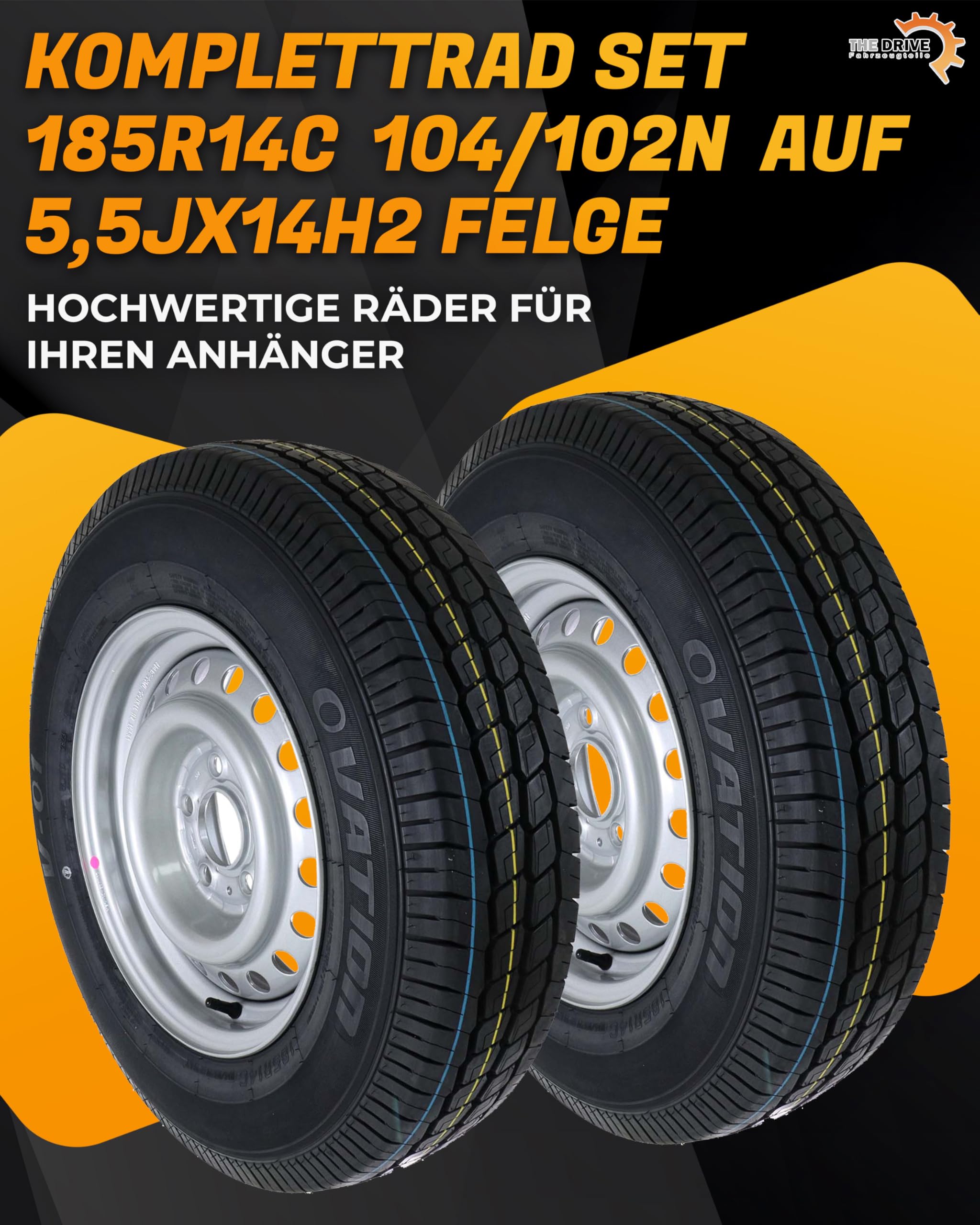 The Drive 2x Komplettrad 185 R14 C 104/102N M+S für Pkw-Anhänger & Caravan – Felge 5,5Jx14 H2 ET30 – Lochkreis 5x112 – Tragkraft 900/850kg – max. 140 km/h – Ersatzräder