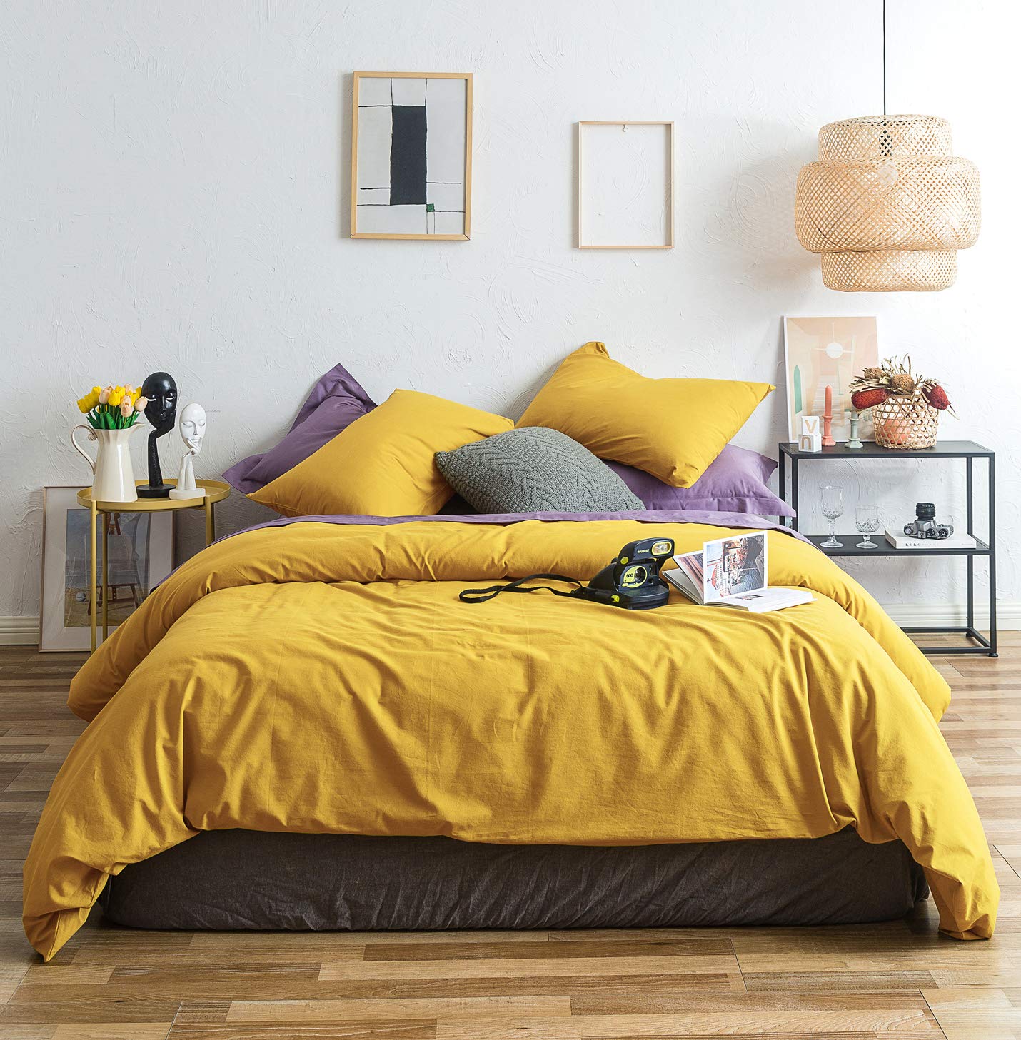 Amazon|YuHeGuoJi マスタード イエロー 掛け布団カバー キングサイズ Amazon|YuHeGuoJi マスタード イエロー 掛け布団カバー キングサイズ
