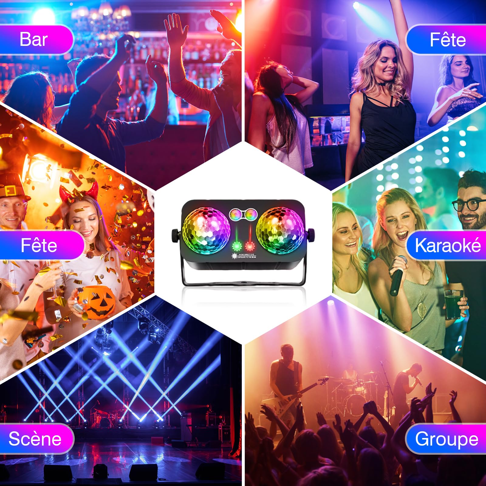 Tomshine 6 en 1 Lampe de Fête Double Disque de Boogie – Lumière DJ/Scène Activée par le Son, 64 Motifs HD, UV, Stroboscope, Minuterie & Télécommande pour Anniversaire, Mariage & Décoration