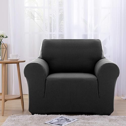 Miniatura 2 de Deconovo Funda protectora de elastano ajustable antideslizante para sillón de alta elasticidad, antiarrugas, con estampado sólido, silla, color negro