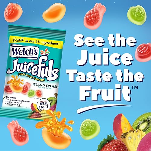 Miniatura 5 de Welch's Juicefuls - Bocadillos de frutas jugosas, salpicaduras de isla, sin gluten, bolsas de tamaño compartido de 4 onzas (paquete de 6)
