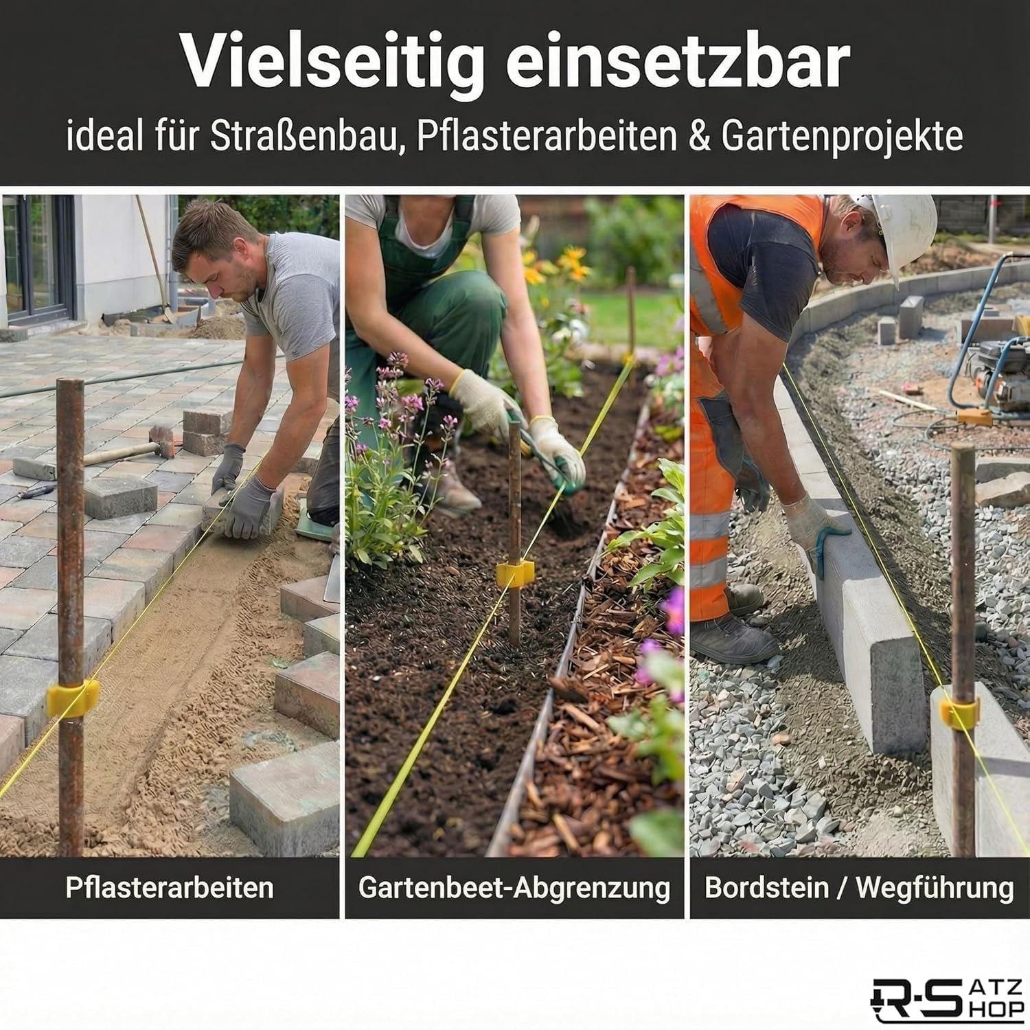 Richtschnurhalter Set (25 Stück) für Schnurpfähle - Seilführung zum Aufstecken - 25/50/100 Stück - Schnurspanner Ideal für Straßen, Garten- und Landschaftsbau - Made by
