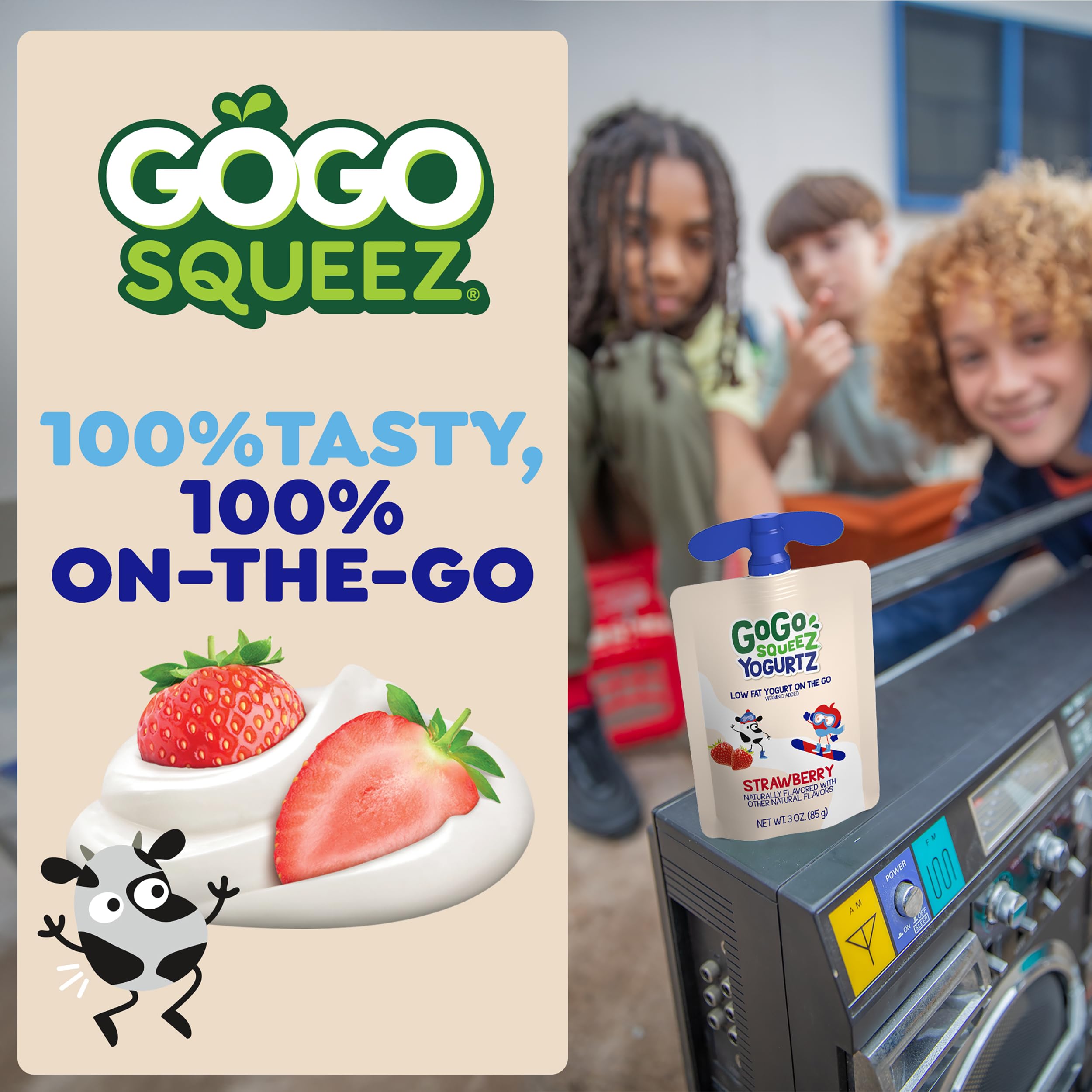 GoGo squeeZ YogurtZ Lot de 20 collations pour enfants avec de vrais yaourts et fruits, pas de réfrigérateur nécessaire, sans gluten, sans noix, bouchon refermable, pochettes sans BPA