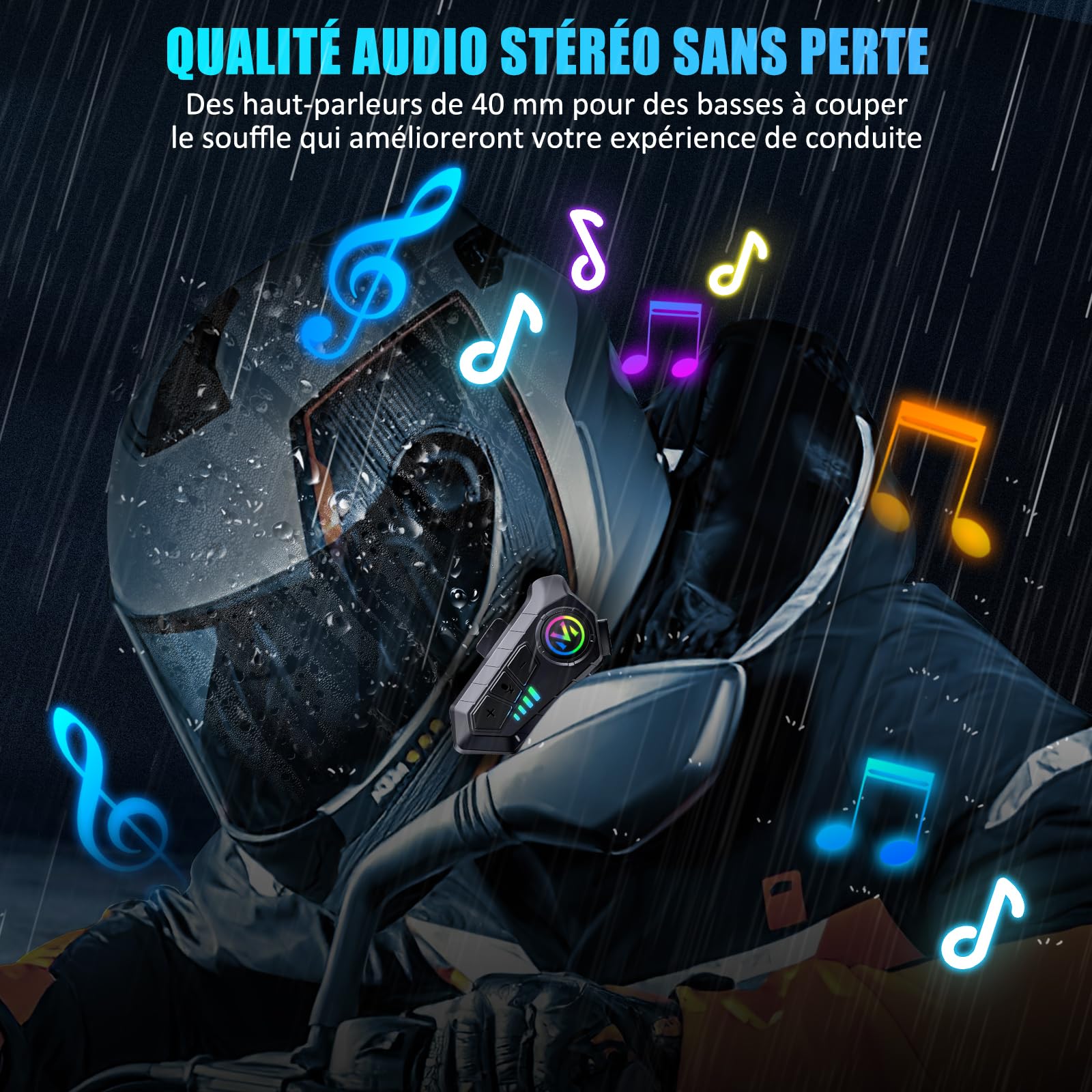 FEYA Écouteurs Casque Moto-Autonomie Exceptionnelle,Kit Main Libre Moto avec HiFi Haut Parleur Micro Soft/Hard Intelligente Réduction du Bruit Étanche IPX6/Réponse Auto/Sans Fonction D'interphone-Y100