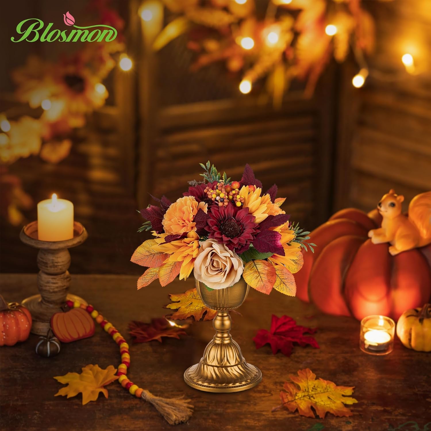 BLOSMON Fall Centerpieces for Tables Decorations: 2 Pcs Red Sunflower Fake Flower Balls for Thanksgiving Centerpiece Decor - Artificial Silk Autumn Floral Arrangements Home Wedding