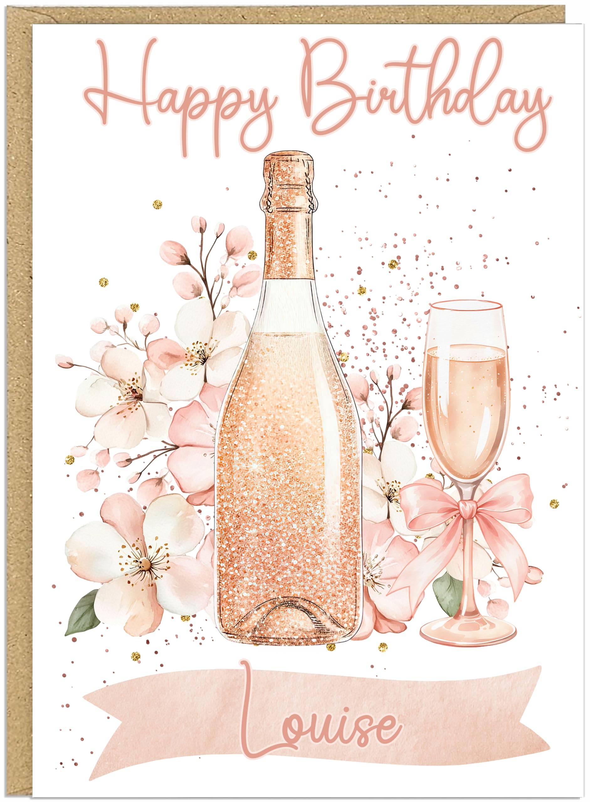 Personalised Pink Champagne Birthday Cards for Her - Luxury Prosecco - 5 Colours Including Rose Gold Blush Pink Customised Own Name and Text A5 Female Alcohol Themed Card (Blush Peach)
