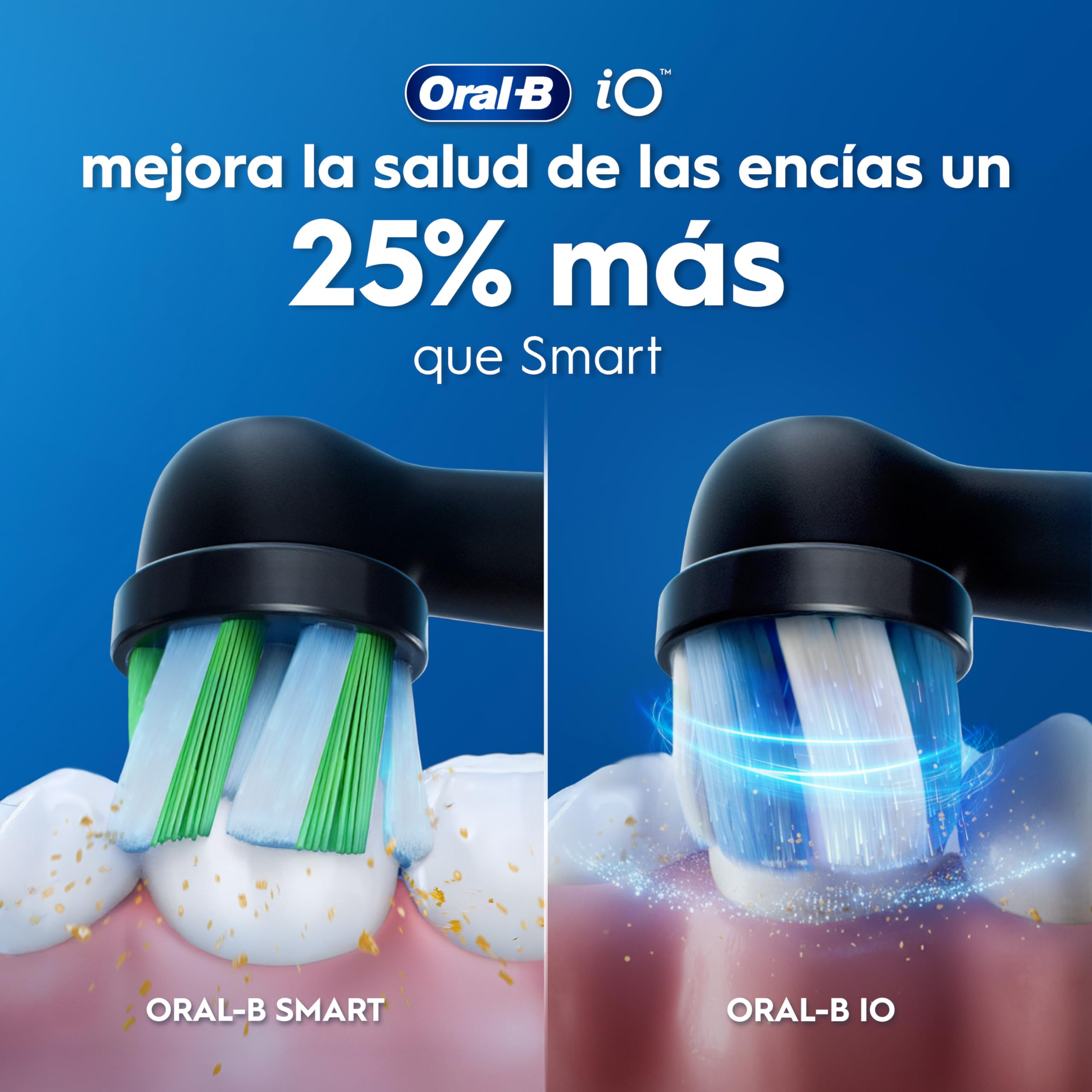 Oral-B iO 3 Cepillo de Dientes Eléctrico con 3 Cabezales, Negro - Cepillo Dental con Sensor de Presión, 3 Modos de Cepillado con Blanqueamiento Dental Y Temporizador, Diseñado por Braun