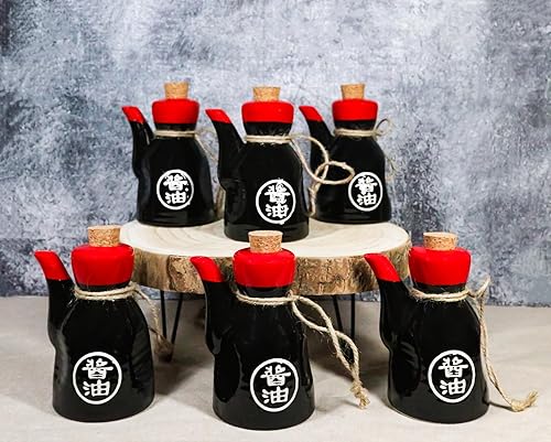 Miniatura 8 de Ebros - Paquete de 6 unidades de porcelana tradicional china japonesa asiática, suministro de vinagre Shoyu, salsa de soja, dispensador de