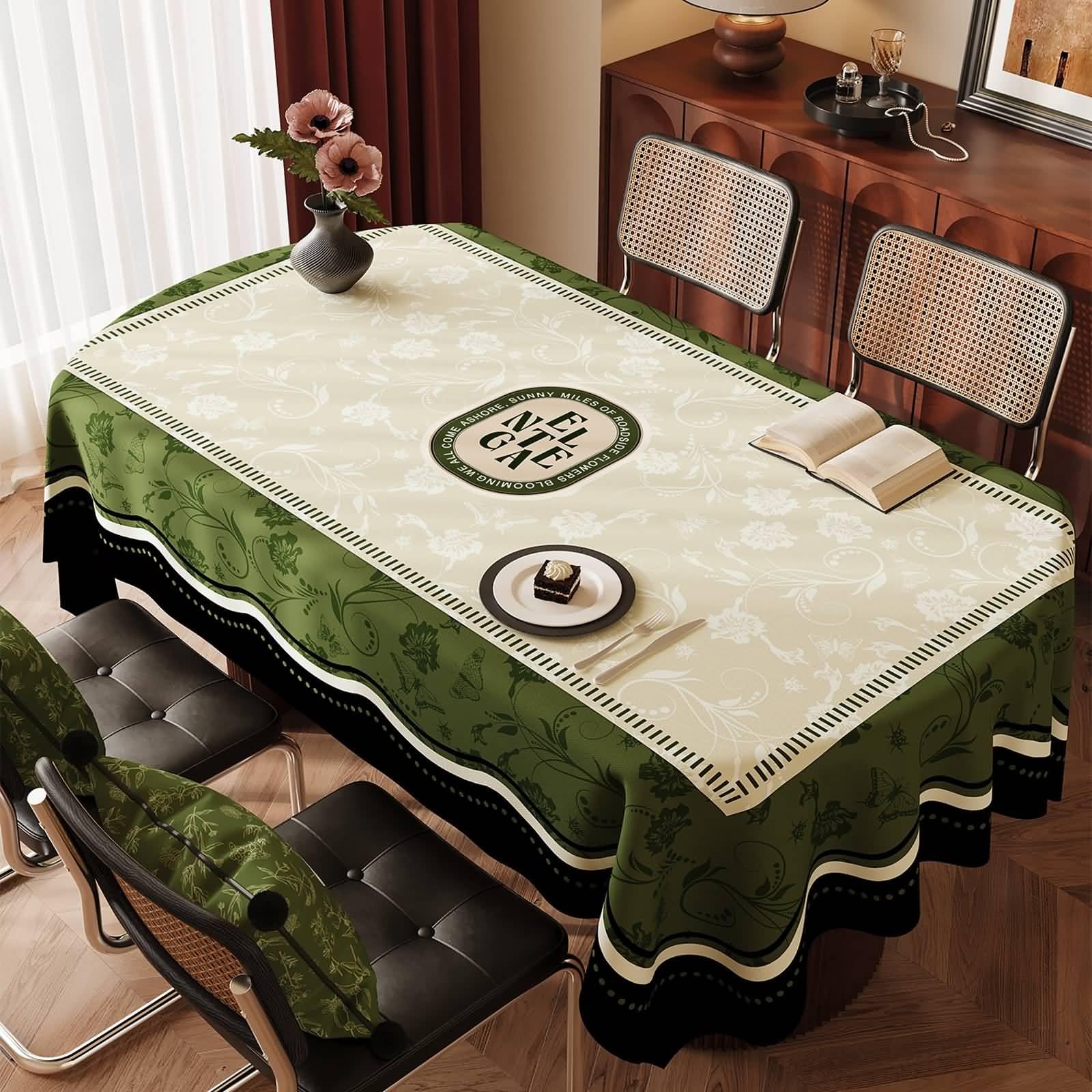 PVC Tischdecke Mit Muster, Beige Grün | 140x260CM