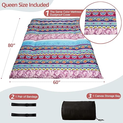 Miniatura 2 de MAXYOYO Colchón de piso bohemio para futón, colchón de futón vintage floral japonés, colchón enrollable de tatami, cama plegable, colchón portátil