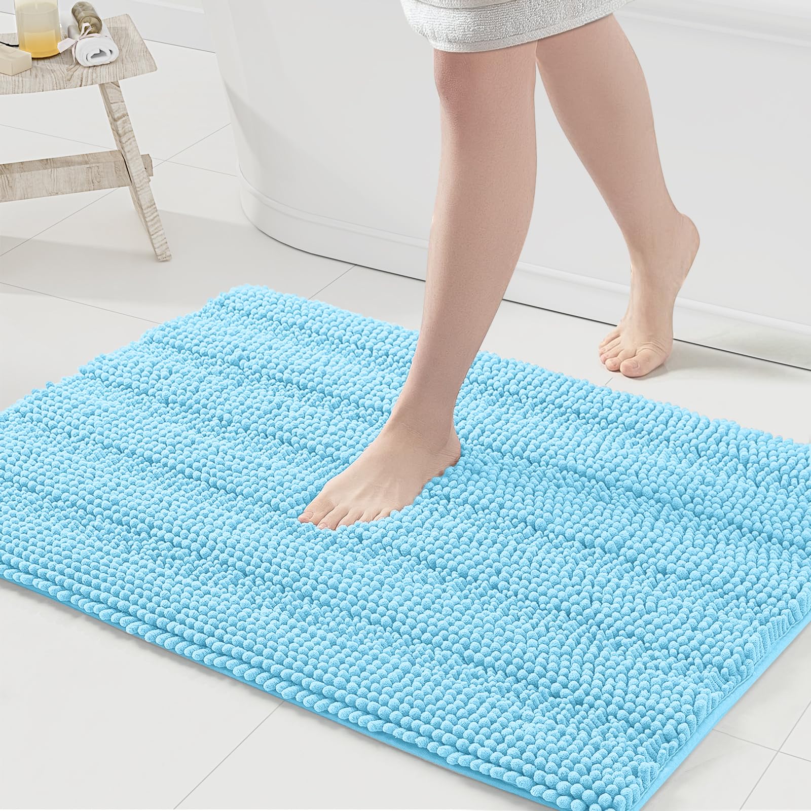 Grandaily Chenille Striped Bathroom Rugs 36x24, Extra Thick and Absorbent Bath Mats, Non-Slip Soft Plush Shaggy Shower Carpet, Machine Wash Dry, Bath