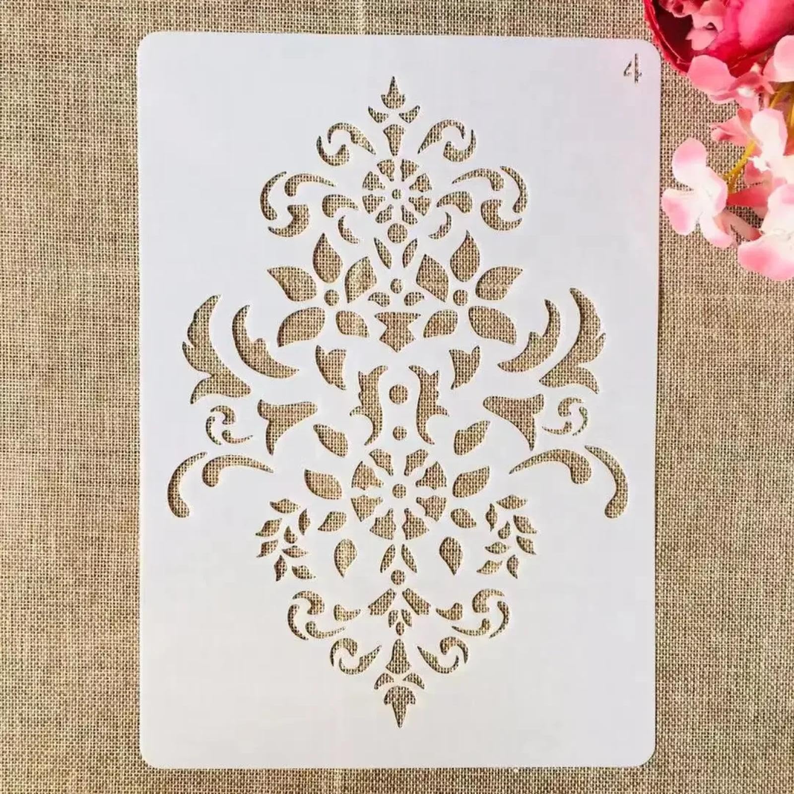 9 stencil A4, 29 x 21 cm, con simboli di fiori e foglie, per progetti artigianali, stencil per pittura su legno, parete, tessuto, roccia, lavagna