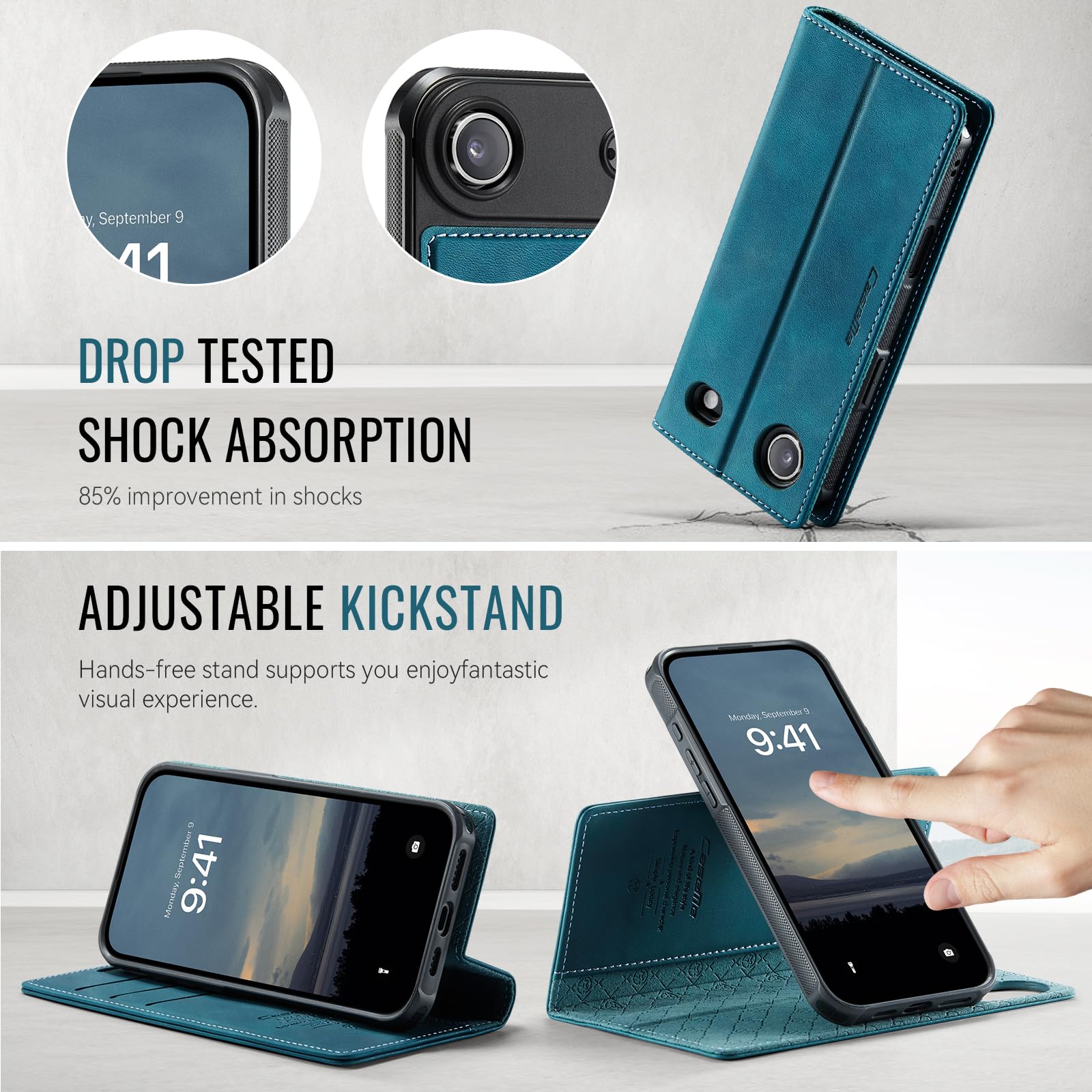 Etui portfelowe na iPhone'a 17 Air z 3 przegródkami na karty i przegródkami na gotówkę, magnetyczne zamknięcie z klapką, odłączany magnetyczny design 2 w 1, kompatybilne z Magsafe - zielone