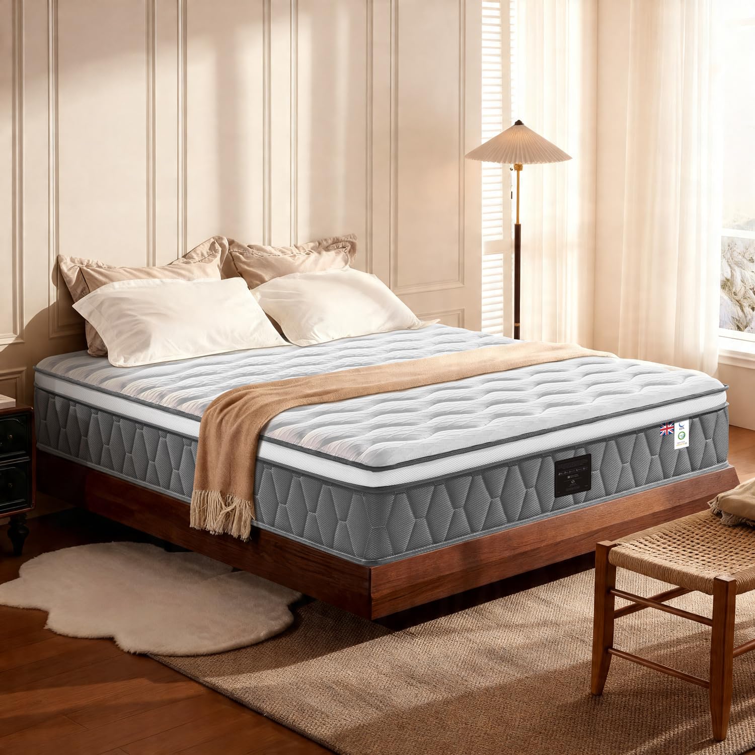 NineLan Orthopaedic Single Mattress 3FT for Back Pain Relief, 10.6 Inch Hybrid 7-Zone Pocket Sprung Mattress with Cooling Gel Memory Foam & Breathable Knitted Cover, Medium Firm, 90x190x27cm