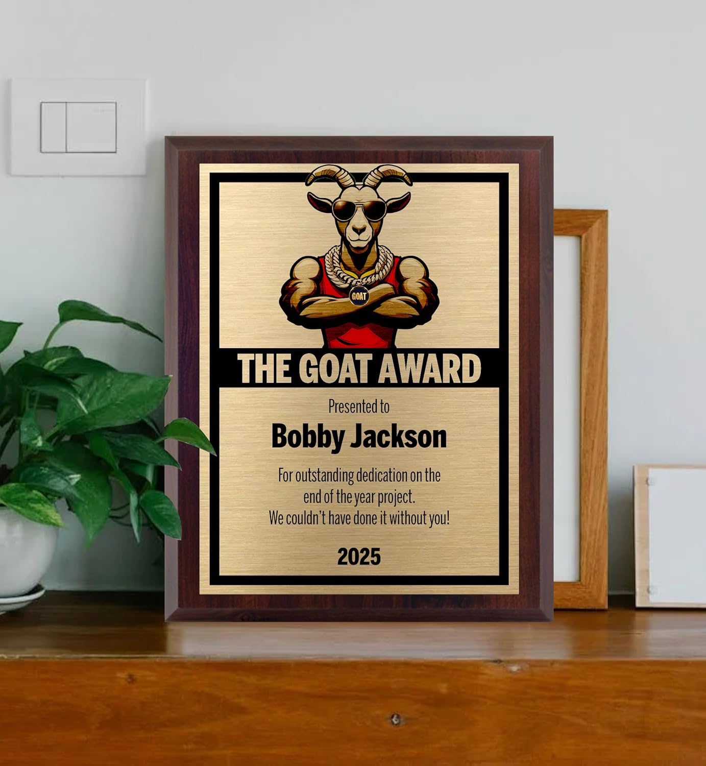Goat Award Plaque - Personalized Greatest of All Time Trophy - Funny Customized Plaque Award or Gift for Adults, Office, Friends, Boss, Coach, or Fantasy Football - Multiple