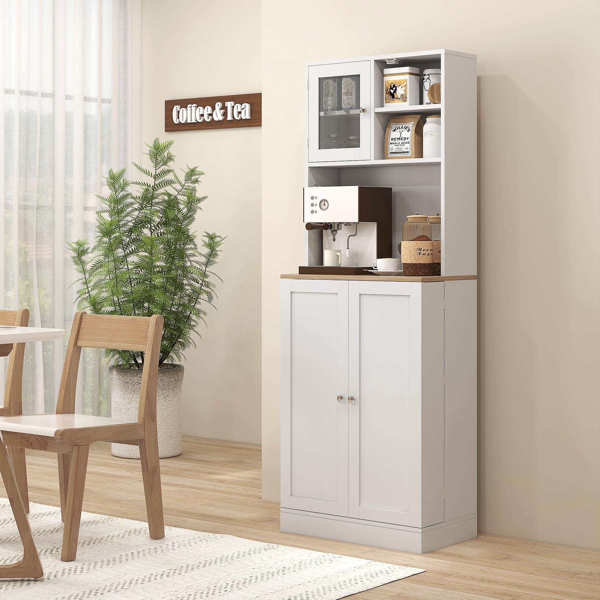 HOMCOM Alacena de Cocina, Armario de Cocina con 3 Puertas, Estantes Regulables y 8 Compartimentos en la Puerta, para Salón, Comedor, 60x35x169 cm, Blanco