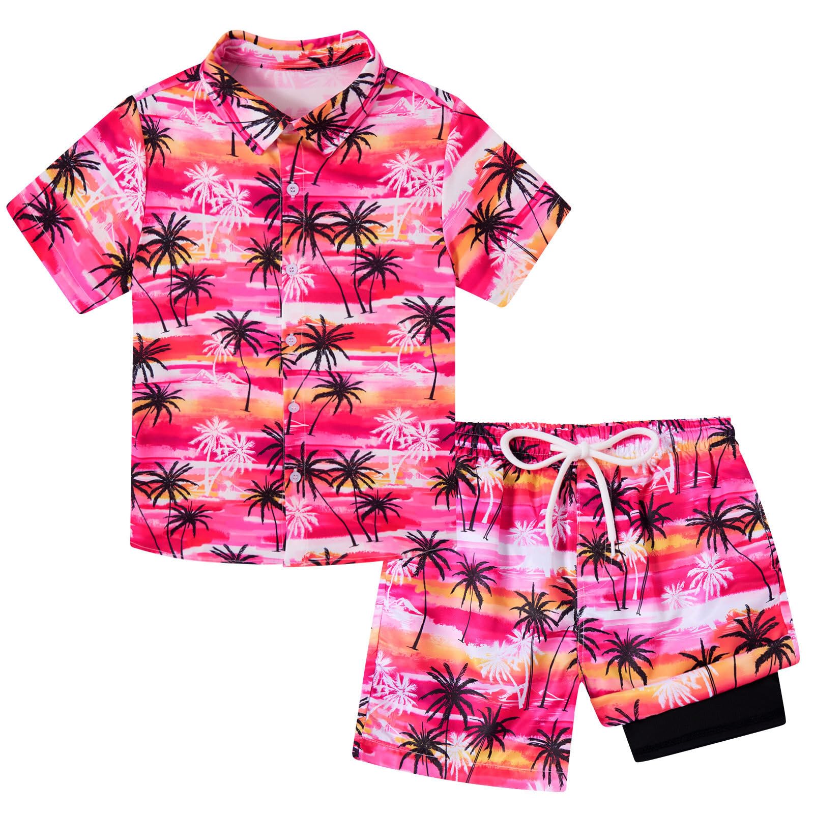 UNICOMIDEA Boys Hawaiian Outfits Tropical Print Button Down Shirt + Swim Trunks 2 Piece Sets for 5-12T Kids