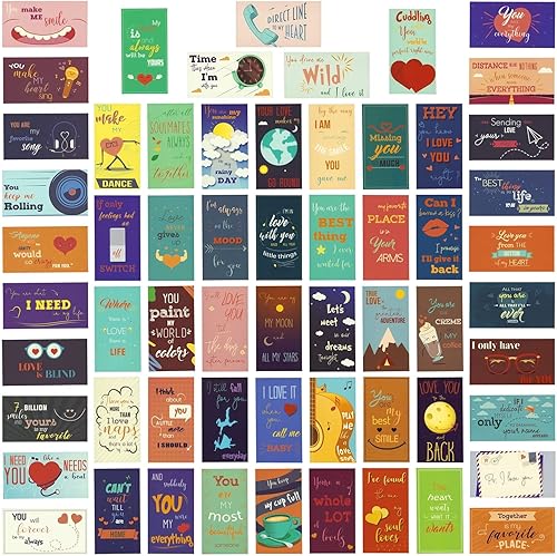 Paper Junkie Paquete de 60 notas de amor para ella, 2 x 3.5 pulgadas, multicolor, cartulina de 8.82 oz/m², notas de amor para él con sobres incluidos