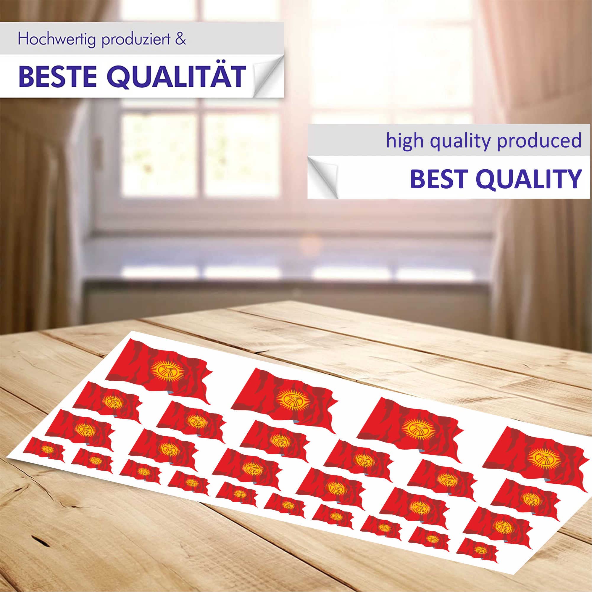 Juego De Mini Banderas - Ondeando - 50x31mm - Kirguistán - Autoadhesivas - Tatuajes De La Bandera - Para El Coche, Oficina Y Hogar - 12 Piezas