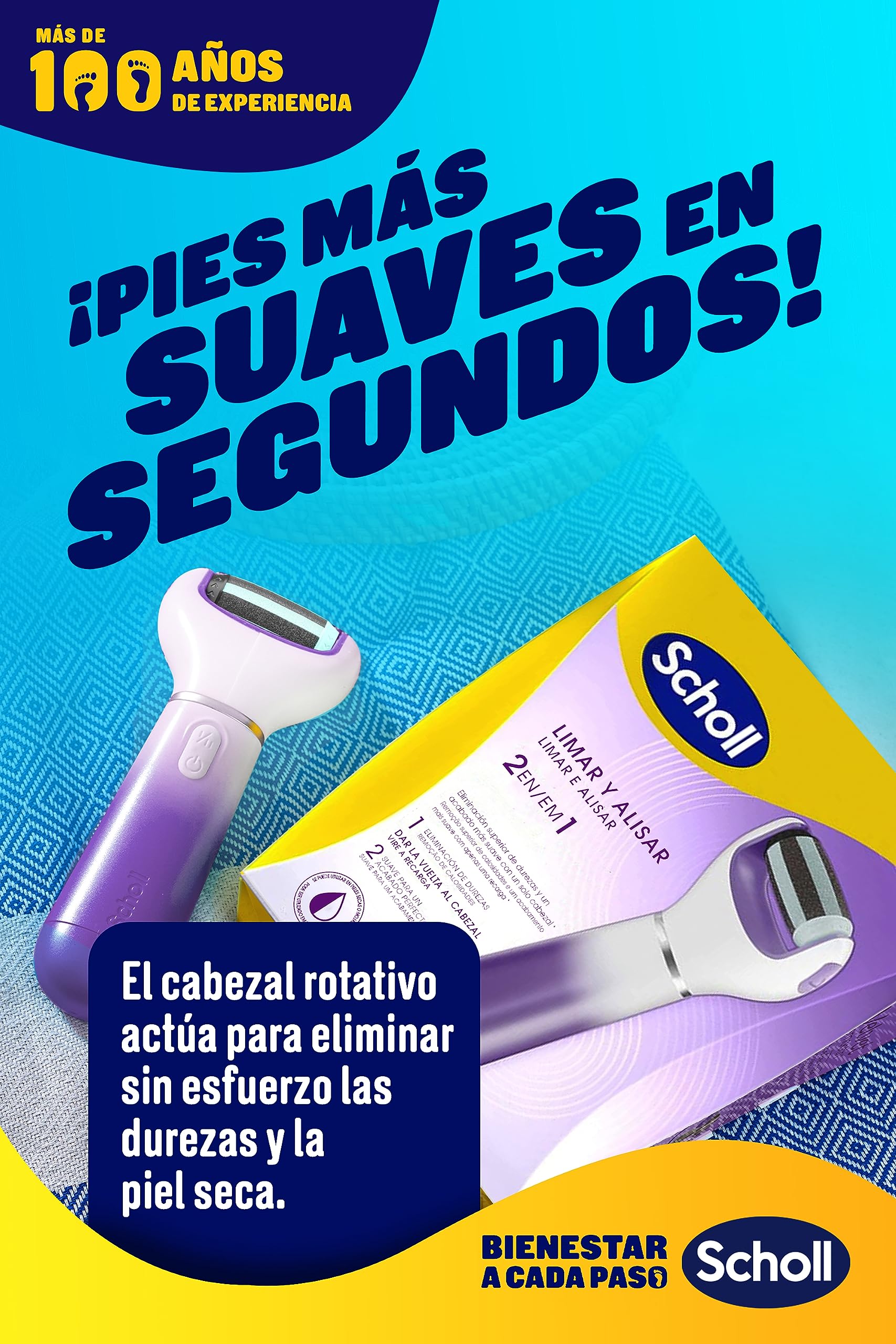 Scholl Expert Care Limar y Alisar 2 en 1 Lima Eléctrica para Pies - Quita Durezas y Elimina Callos, Pedicura Profesional, Uso en Casa para Pies Suaves, Exfoliante con Cabezal Repuesto, Lima Morada