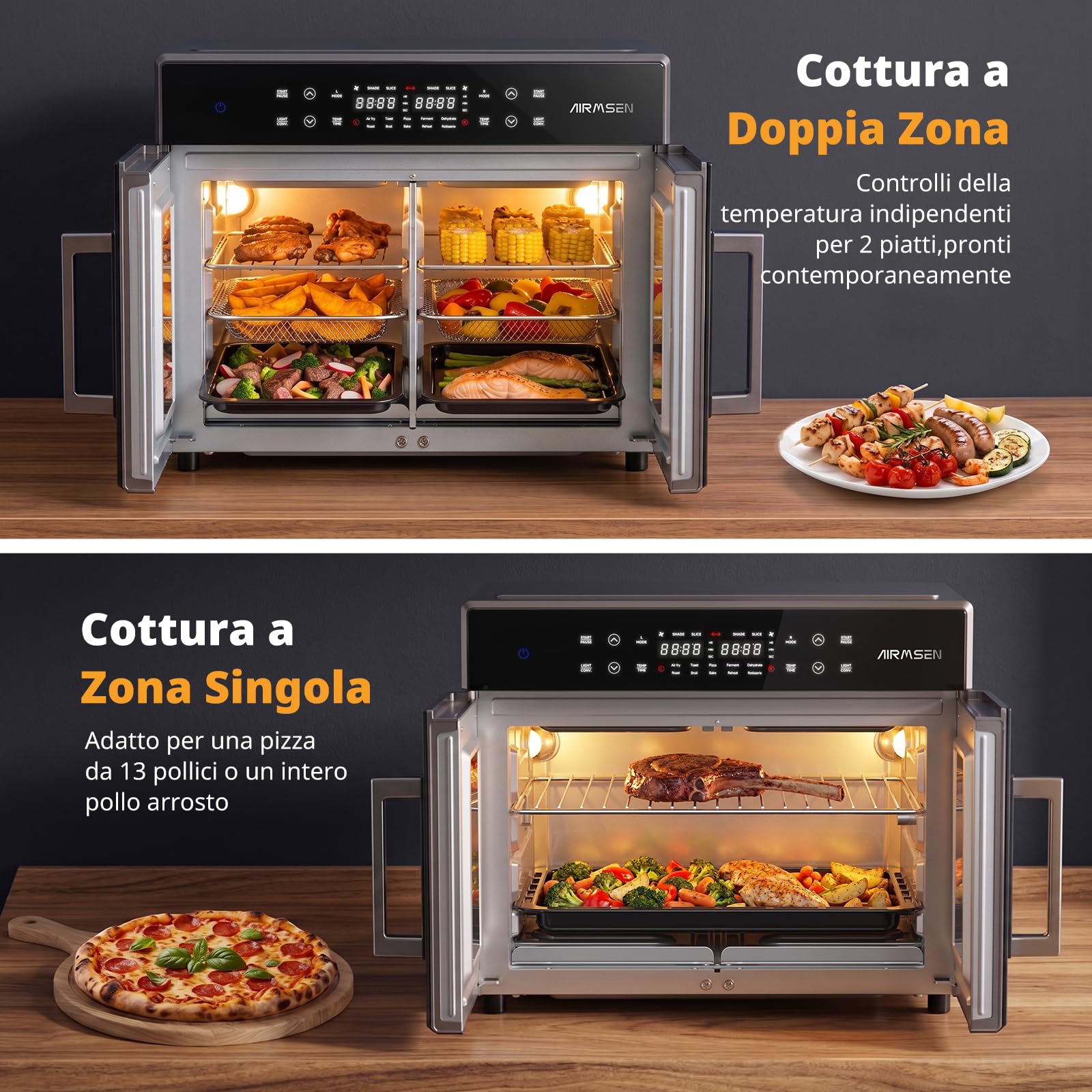 AIRMSEN Forno Friggitrice ad Aria Doppia Porta, 10-in-1 Multifunzione, 30L