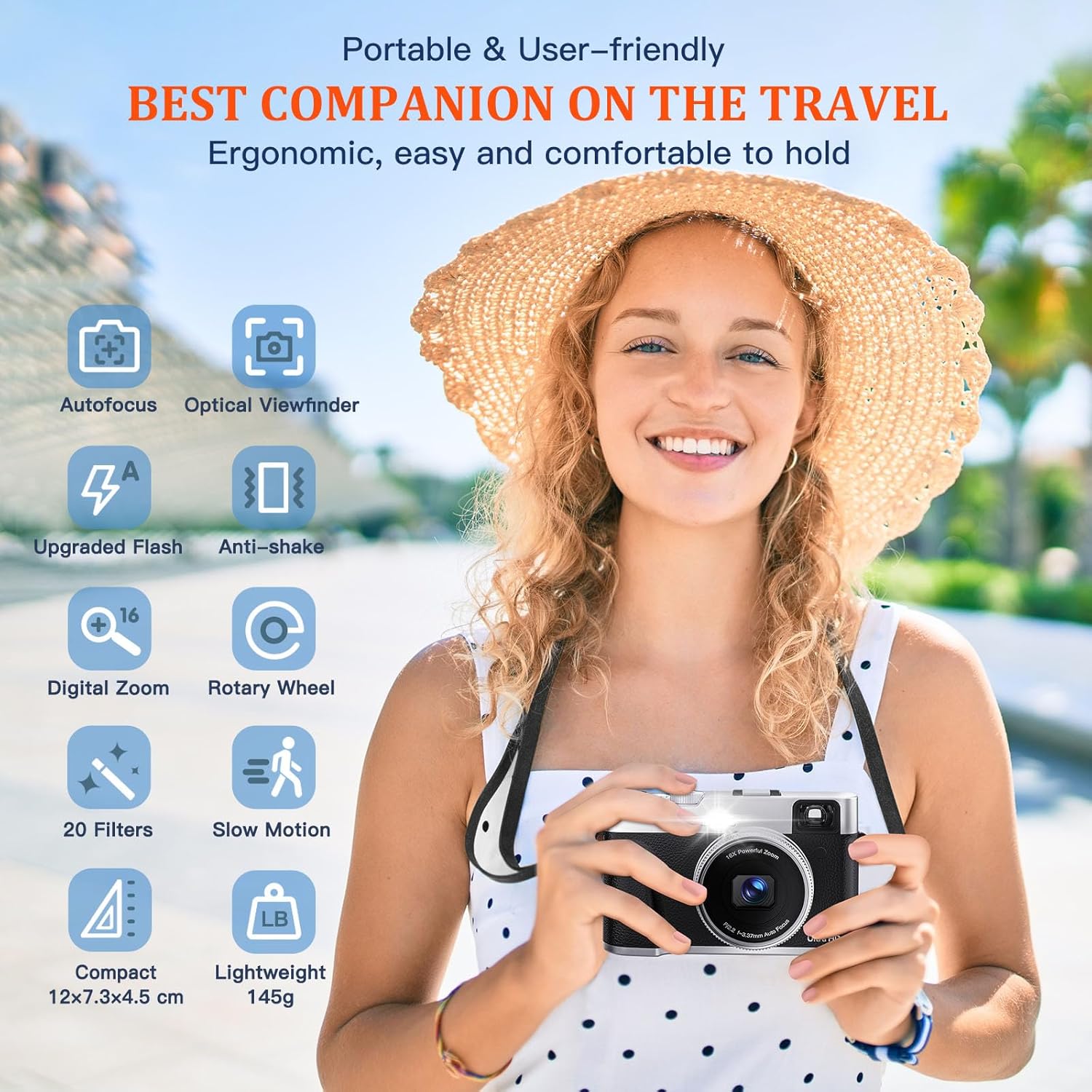 CAMKORY Macchina Fotografica Digitale 4K 48MP Autofocus Scheda 32G Mirino Ottico Fotocamera Digitale Compatta Zoom 16x Flash Facile da Usare Principiante 2 Batteria Ricaricabile Nero