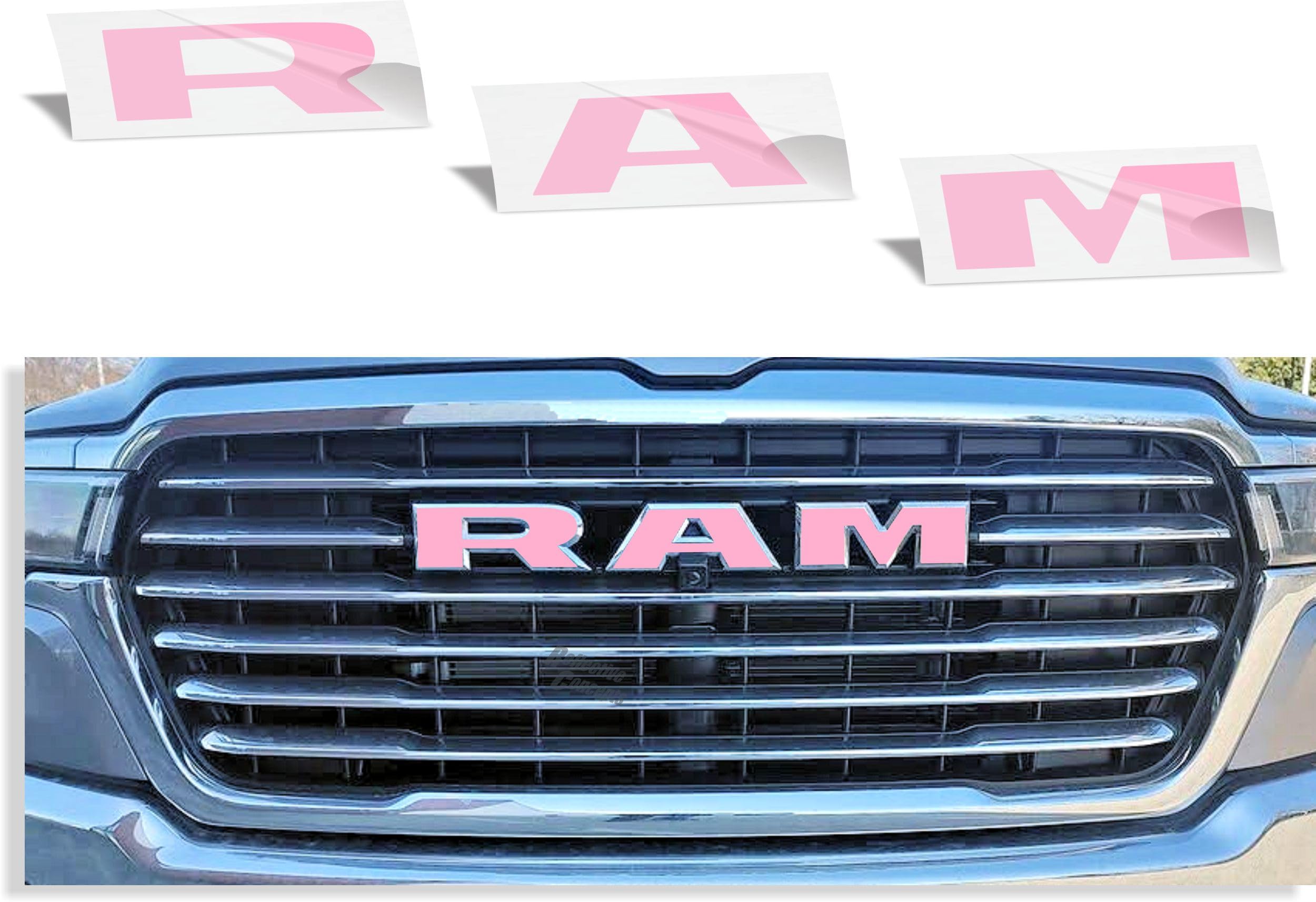 RAM Grille Emblem Overlay Decal Stickers 2025 Ram 1500 (Color: Pink)