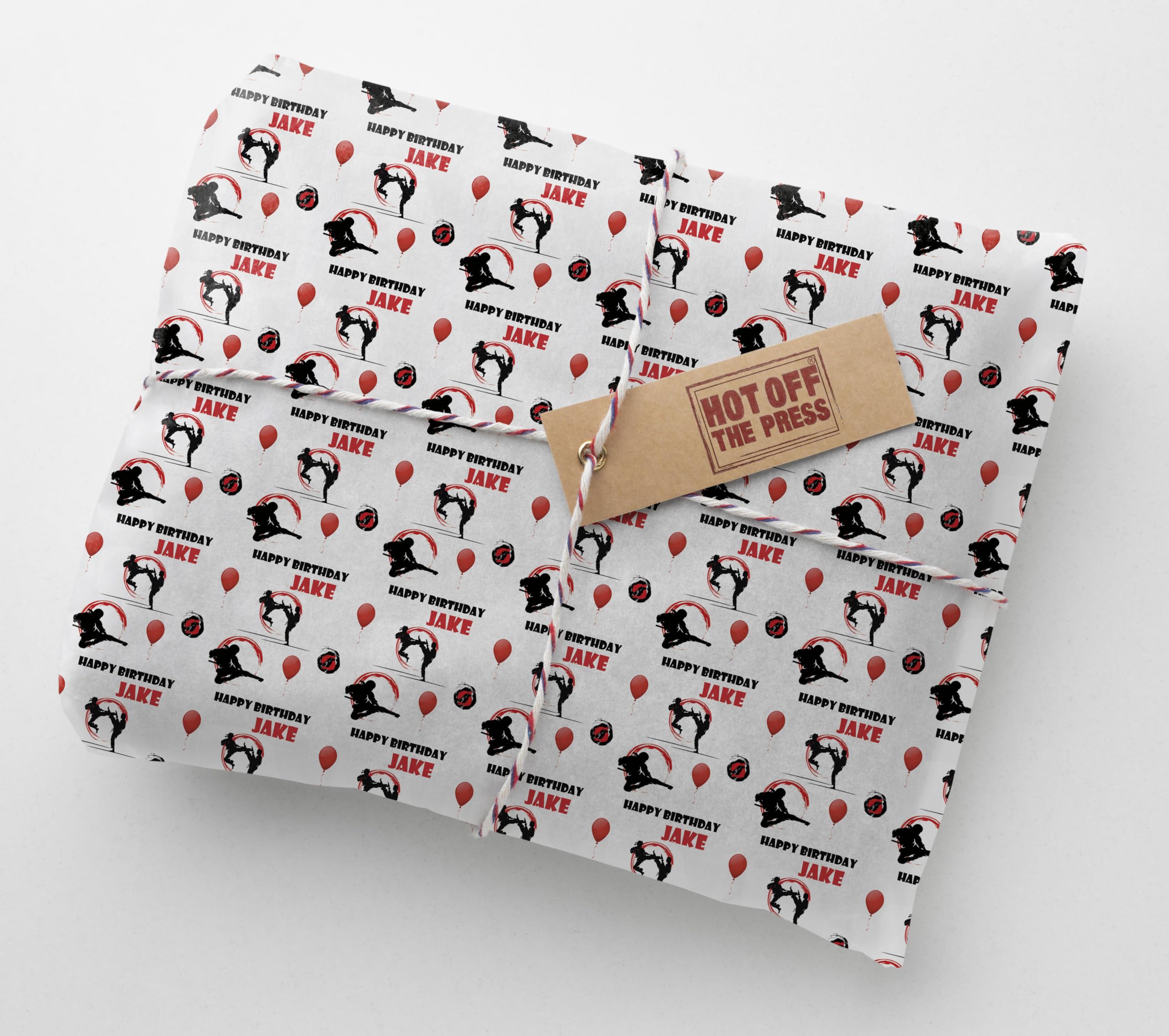 Karate Marshall Arts Chi Wai Kick boxing Personalised Birthday Wrapping Paper With 2 Tags - Recyclable - LARGE SHEET