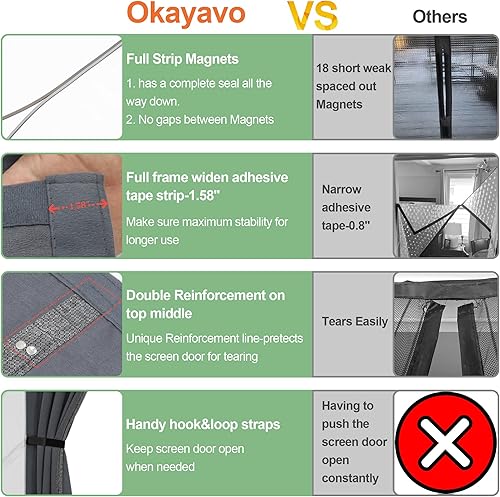 Miniatura 8 de Cortina magnética para puerta con aislamiento térmico, imanes de tira completa y tela de capas más gruesas, cortinas de cubierta de puerta temporal