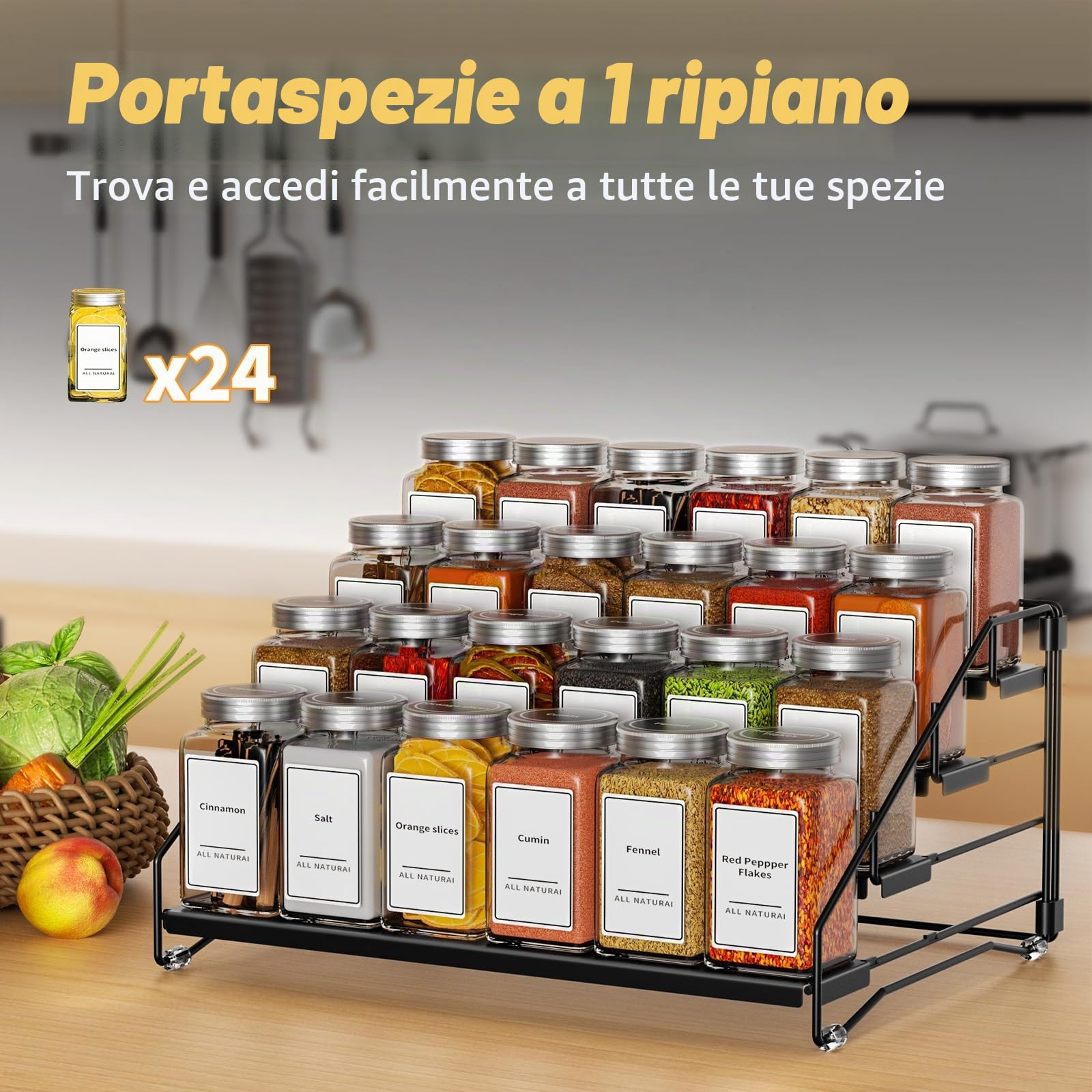 Porta Spezie per Cucina, Portaspezie Salvaspazio A 4 Livelli, Profondità Regolabile Organizer Cucina, Per Bancone, Armadio (Set Di 1)