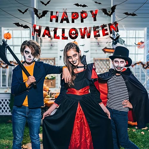 Miniatura 2 de MiniRed Cartel de Halloween, pancarta de Halloween con murciélagos, suministros de decoración de fiesta de Halloween de terror premium (con 12