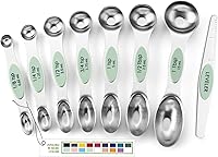 Vista 33 de Spring Chef Juego de 8 cucharas medidoras magnéticas de acero inoxidable morado con nivelador, cucharadita de metal de doble cara y cucharada