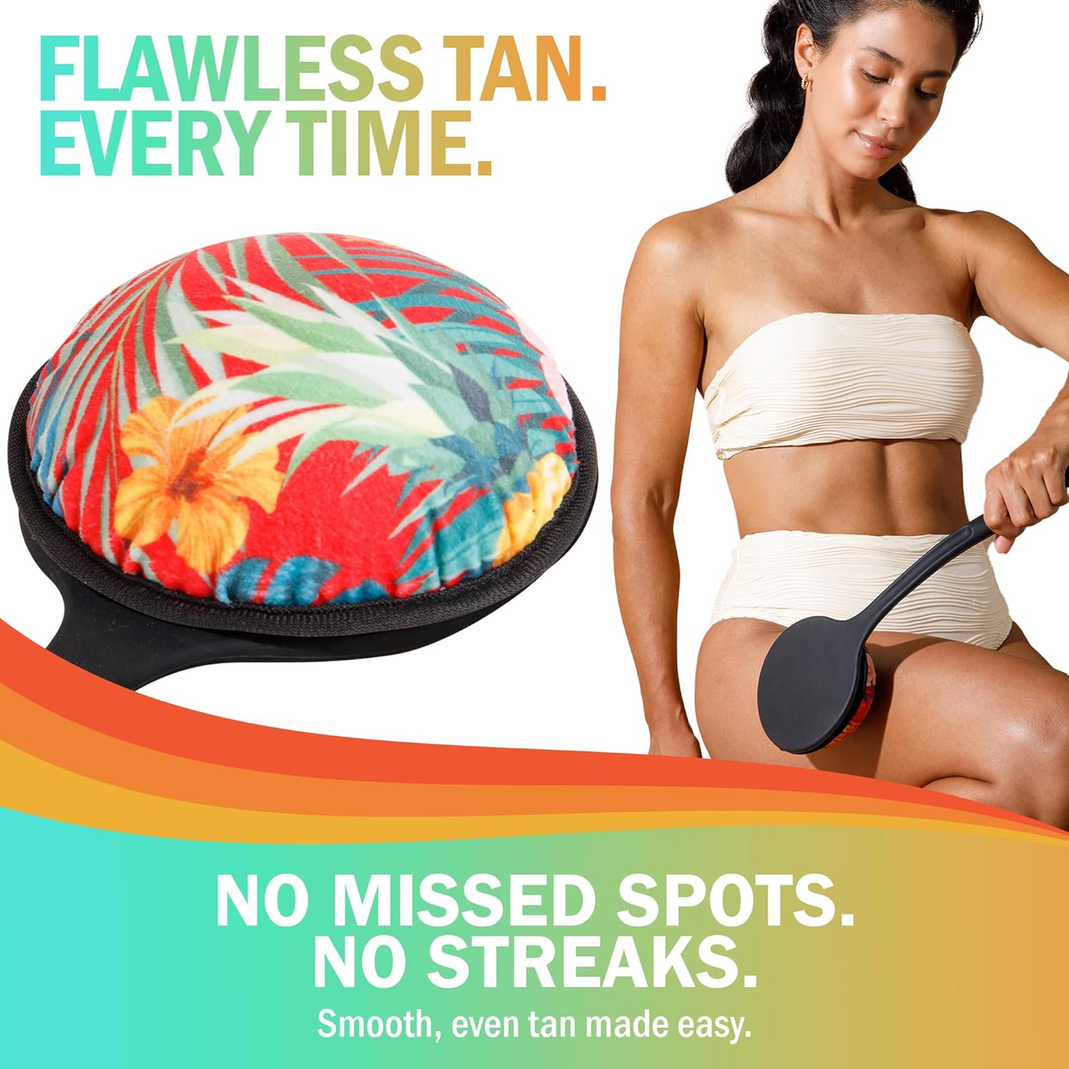 Self Tanning Lotion Applicator for Back – 17" Ergonomic Silicone Handle for Hard-to-Reach Areas – Self Tanner Back Applicator Pad + Exfoliating Pad for Smooth, Even Application - Image 2