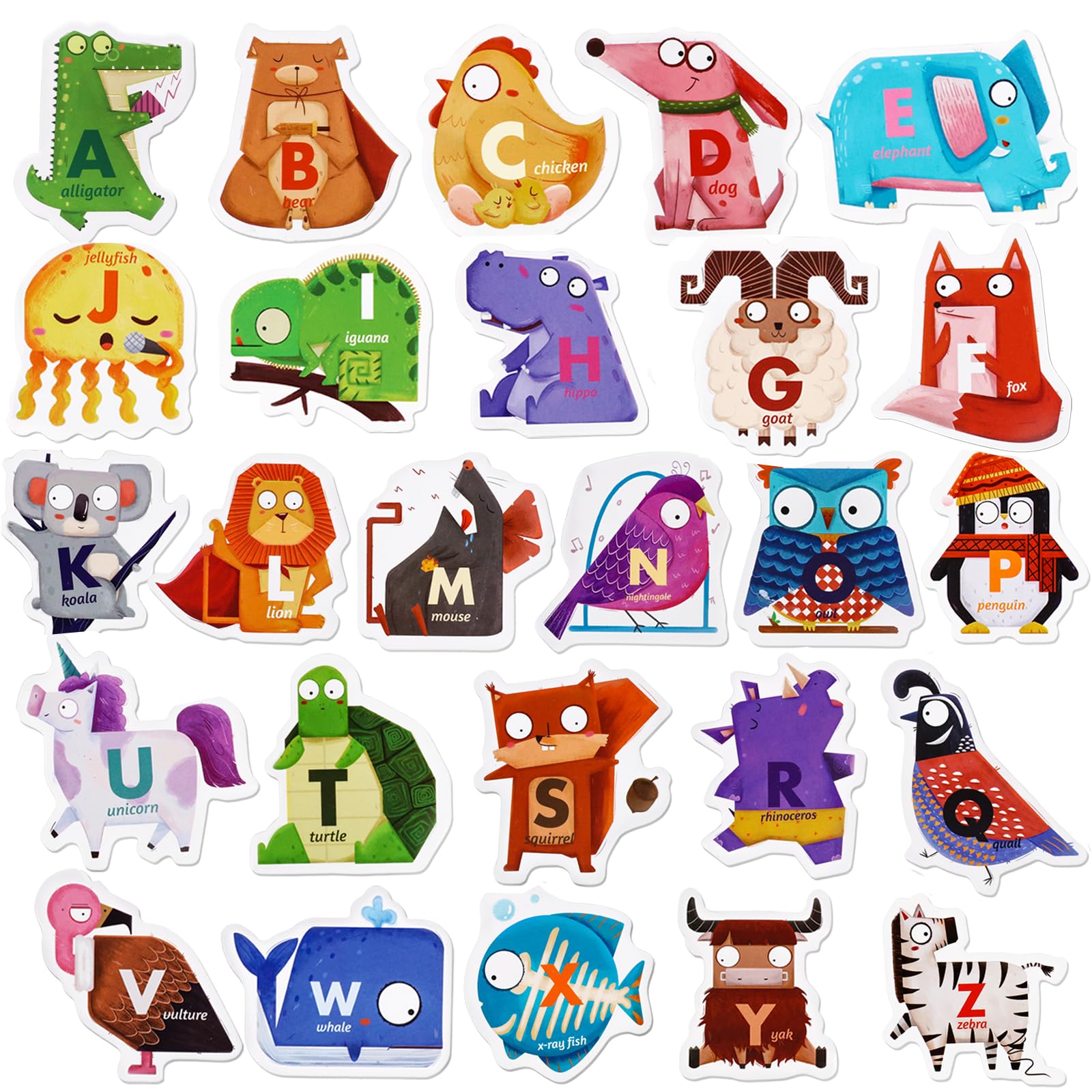 Magnetic Letters Wood Animal ABC, 26 Alphabet Magnets Cute Preschool Educational Learning Spelling Toys Fridge Magnets for Toddlers 1-3 Birthday Children's Day Gift
