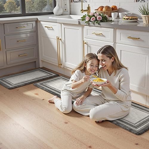 Miniatura 8 de KIMDOE - Alfombras y tapetes de cocina bohemios, 2 unidades, acolchados, antifatiga, antideslizantes, impermeables, ergonómicas, de espuma cómoda,