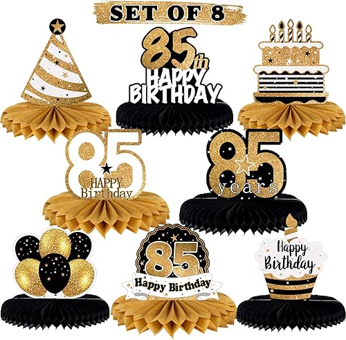 Miniatura 155 de LINGTEER Decoración feliz 50 cumpleaños negro y dorado de papel para mesa - Juego de centros de mesa con estrella de pastel y globo, 8 piezas
