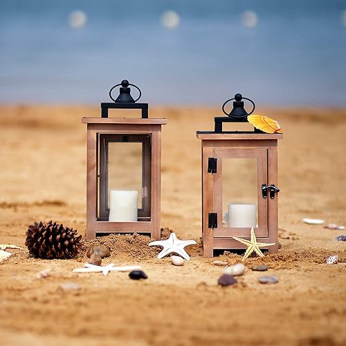 Miniatura 5 de Juego de 2 linternas decorativas de cristal transparente de 12.4 pulgadas de alto para interiores y exteriores, para colgar la luz, no incluye velas