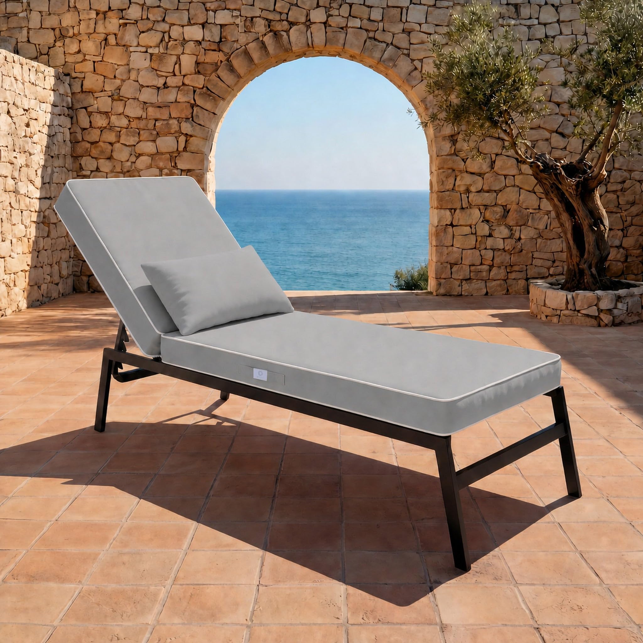 Cuscino Lettino Prendisole con Poggiatesta Incluso, Materassino per Sdraio da Giardino e Chaise Longue, 190x60x10 cm, Grigio Chiaro